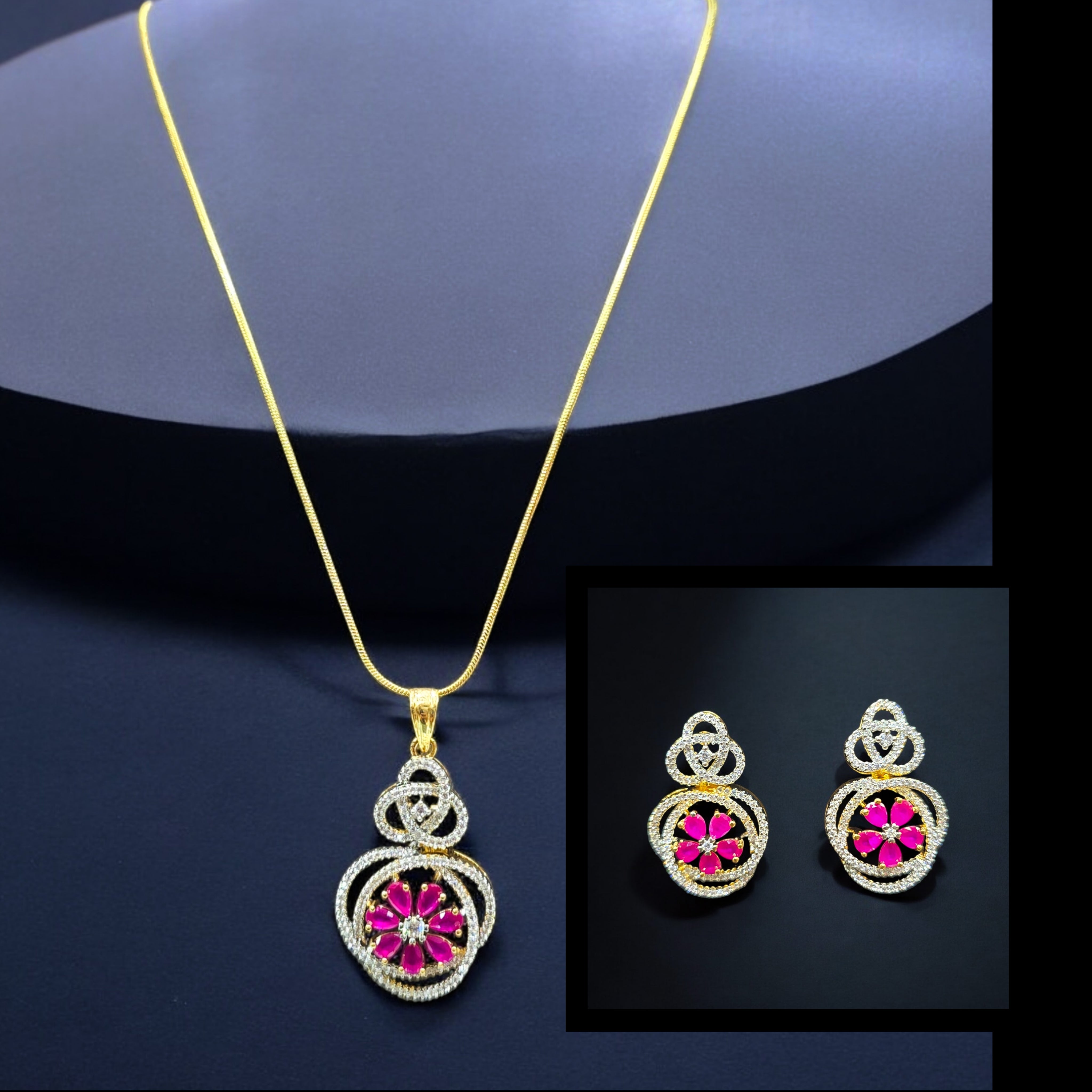 Ruby CZ Gold Plated Pendant Set