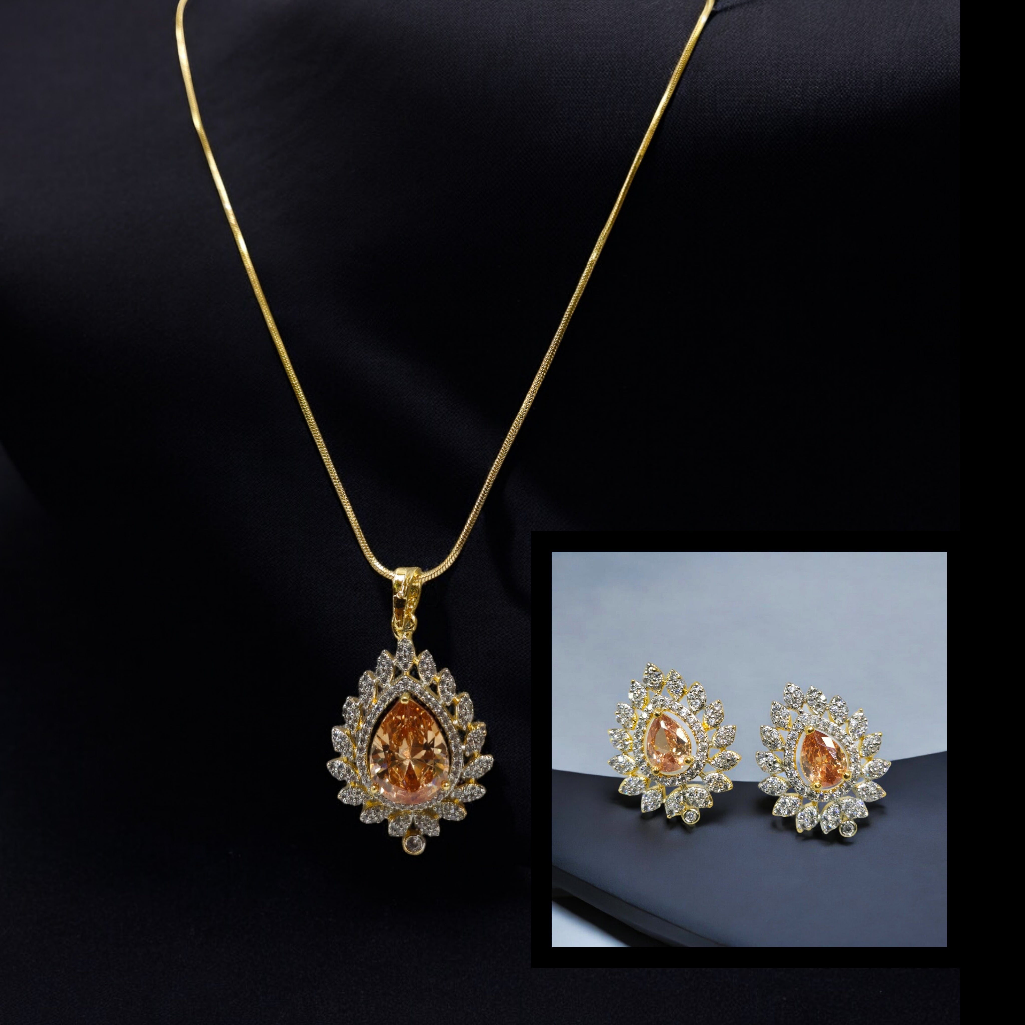 Rodo Stone CZ Gold Plated Pendant Set