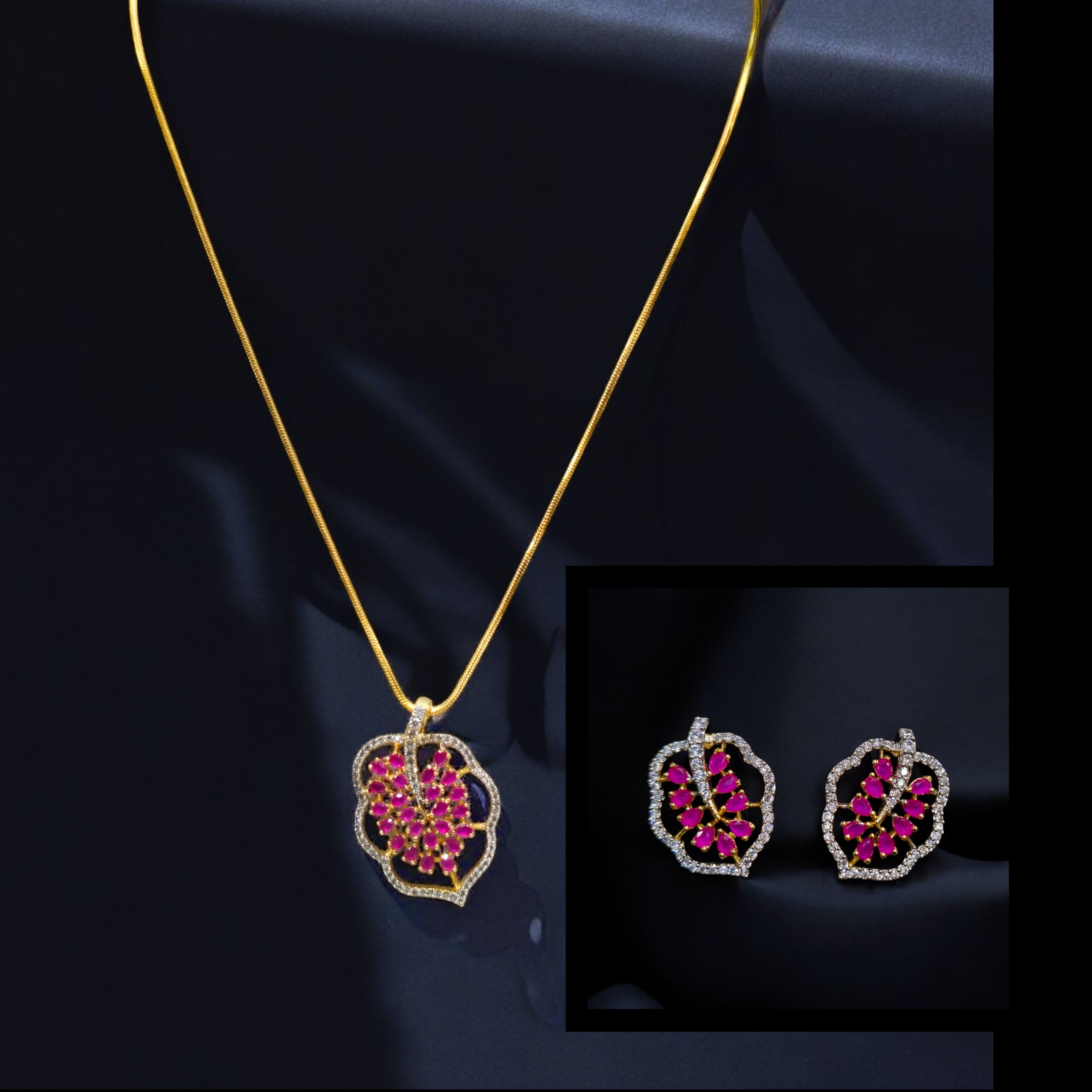 Ruby CZ Gold Plated Pendant Set