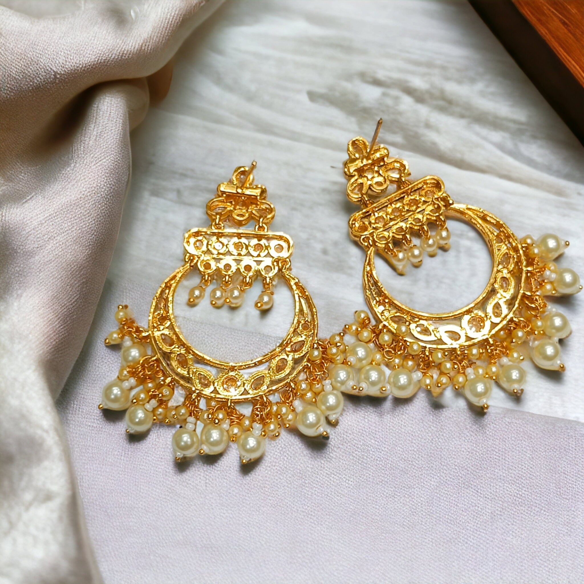 FW 18k Gold Plated Rajwadi Chandbali Jhumka