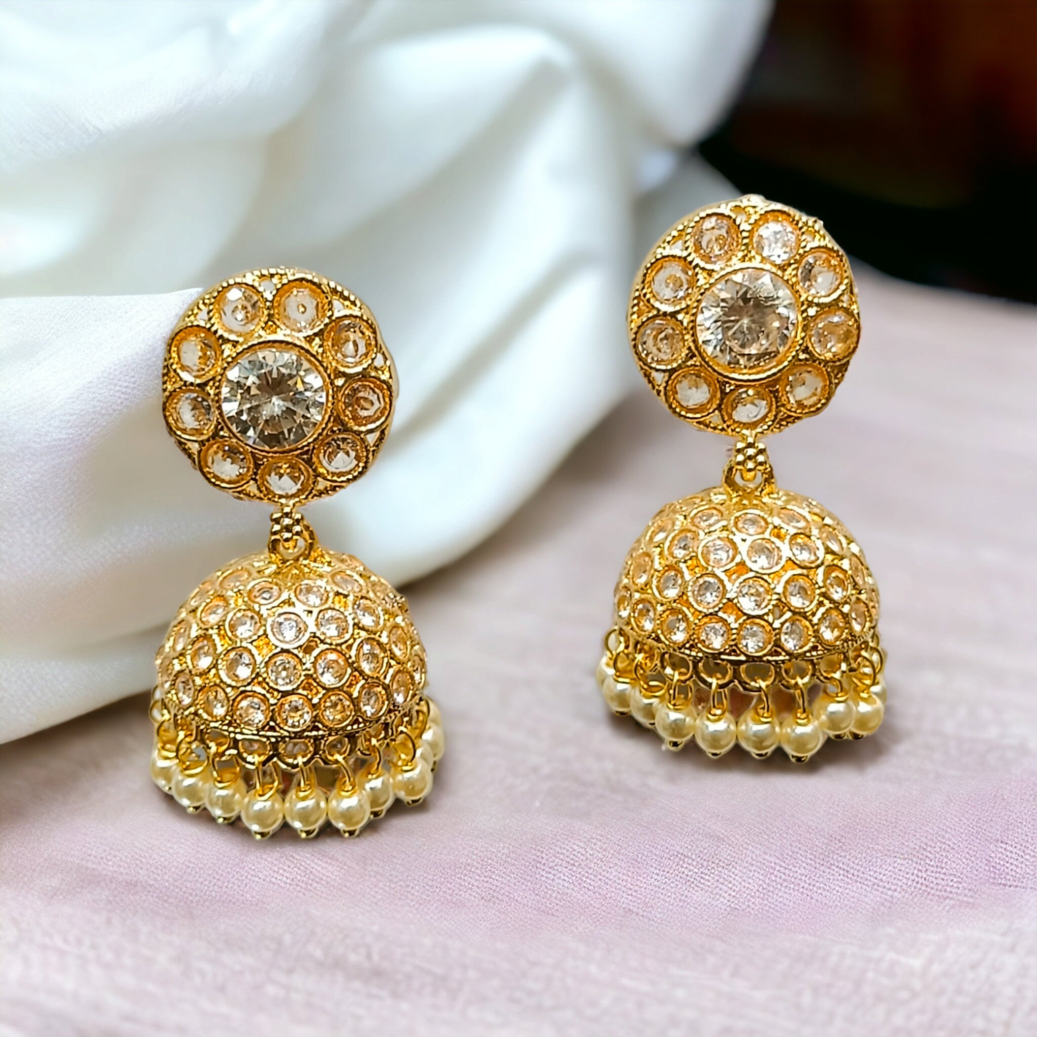 FW 18K Gold Plated A D Stone Jhumka