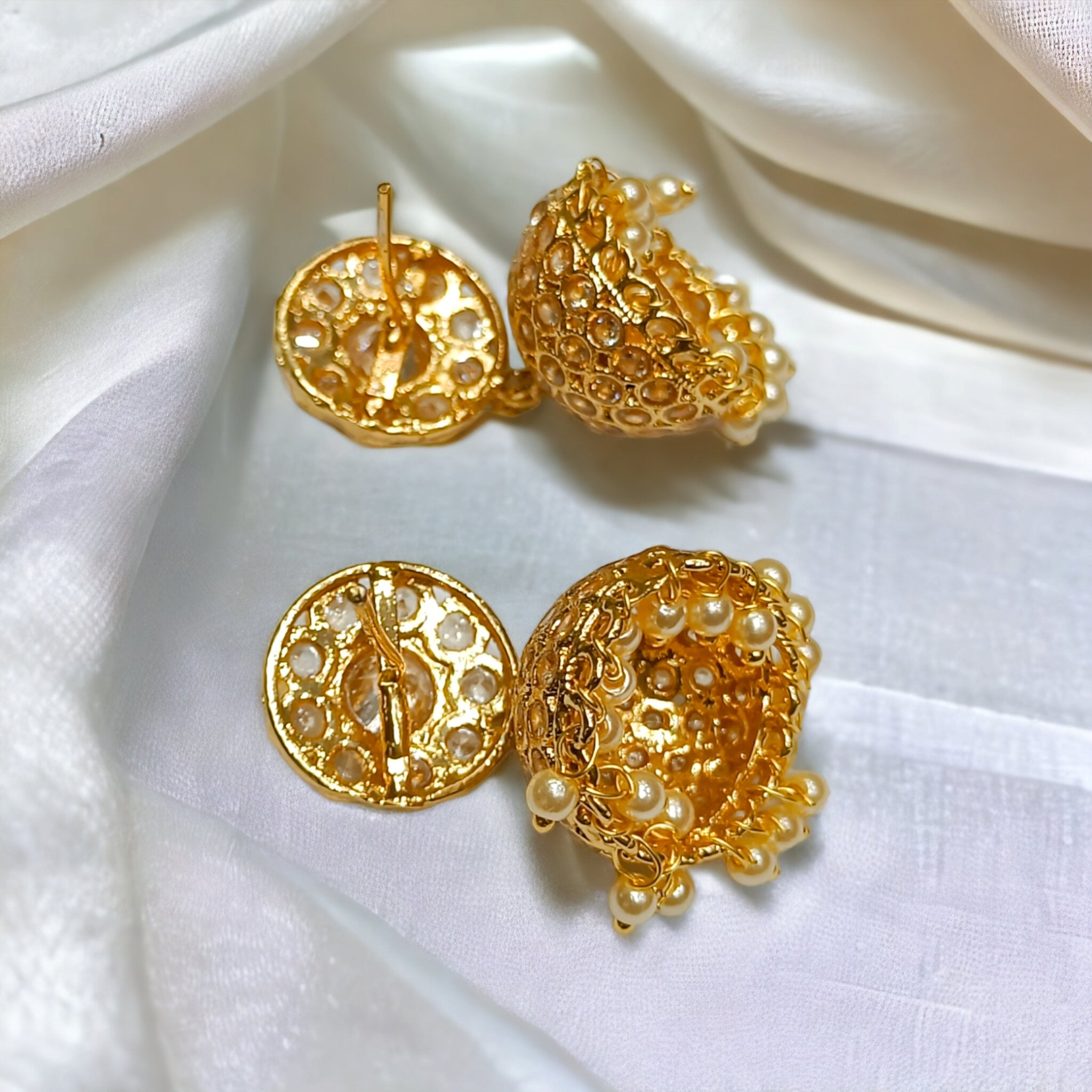 FW 18K Gold Plated A D Stone Jhumka