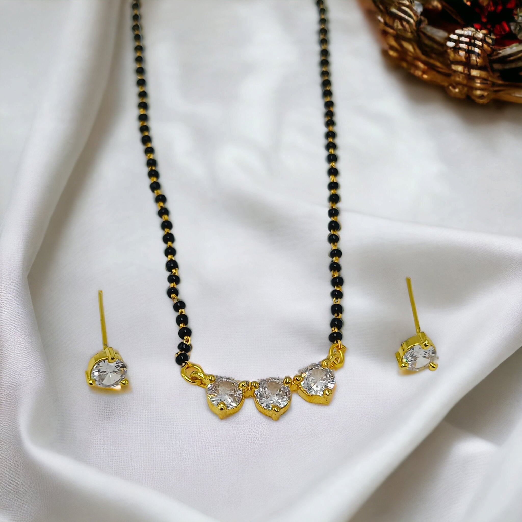 FW Premium 18In Gold Plated A D Stone Mangalsutra with earrings 2