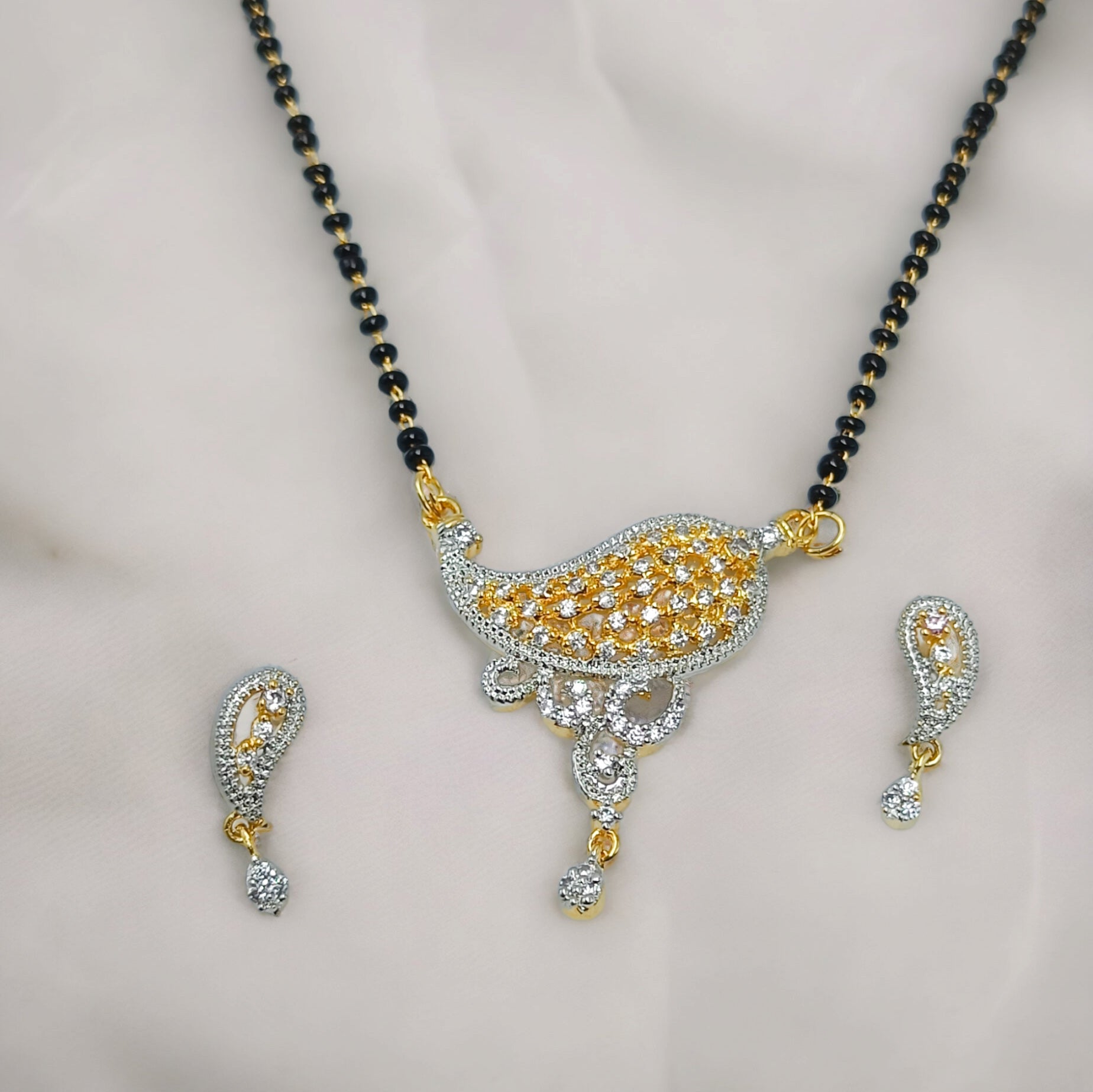 FW Premium Gold  Plated 18In A D Stone Mangalsutra with Earrings 23