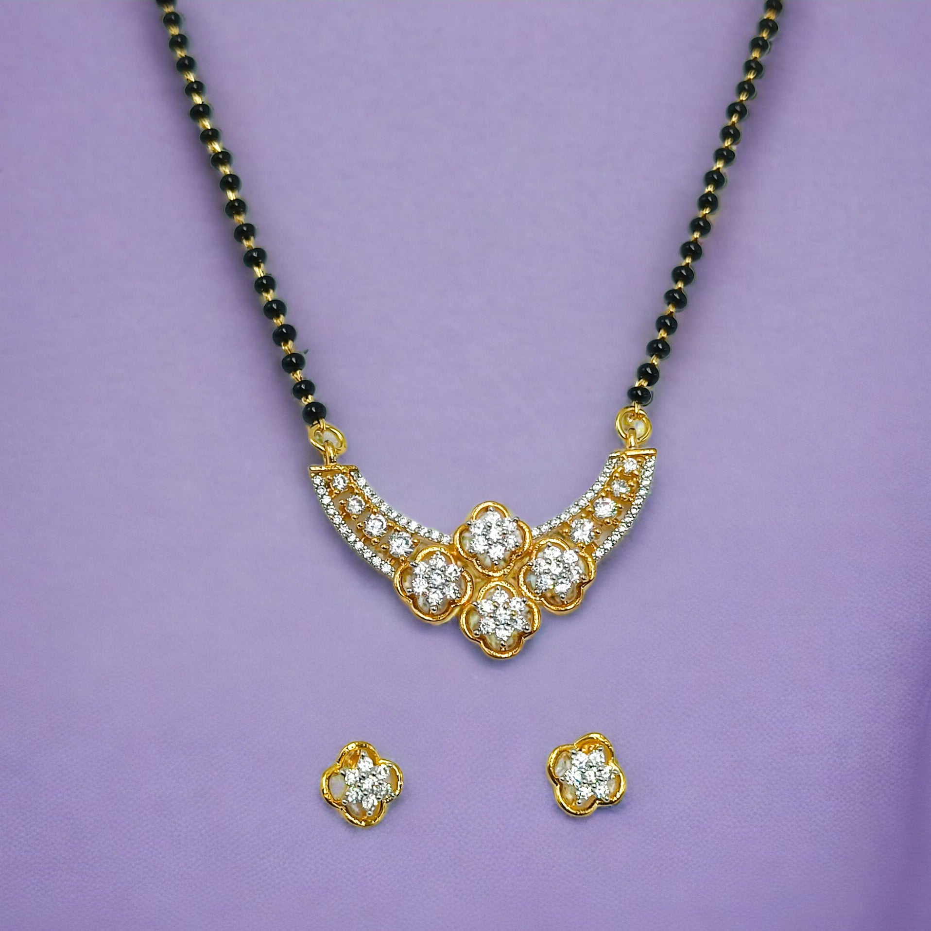 FW Premium 18In Gold Plated A D Stone Mangalsutra with earrings 19