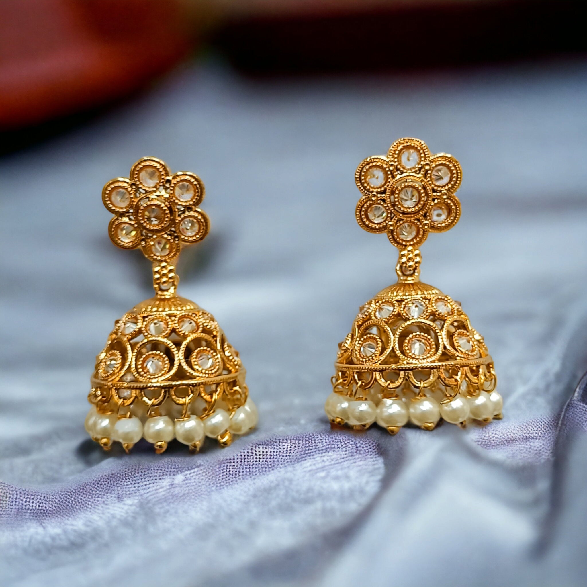 FW Gold Plated A D Stone Jhumka