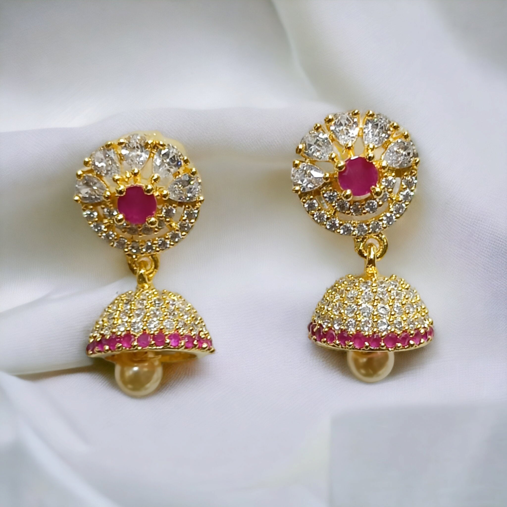 FW Ruby Stone Gold Plated Jhumka