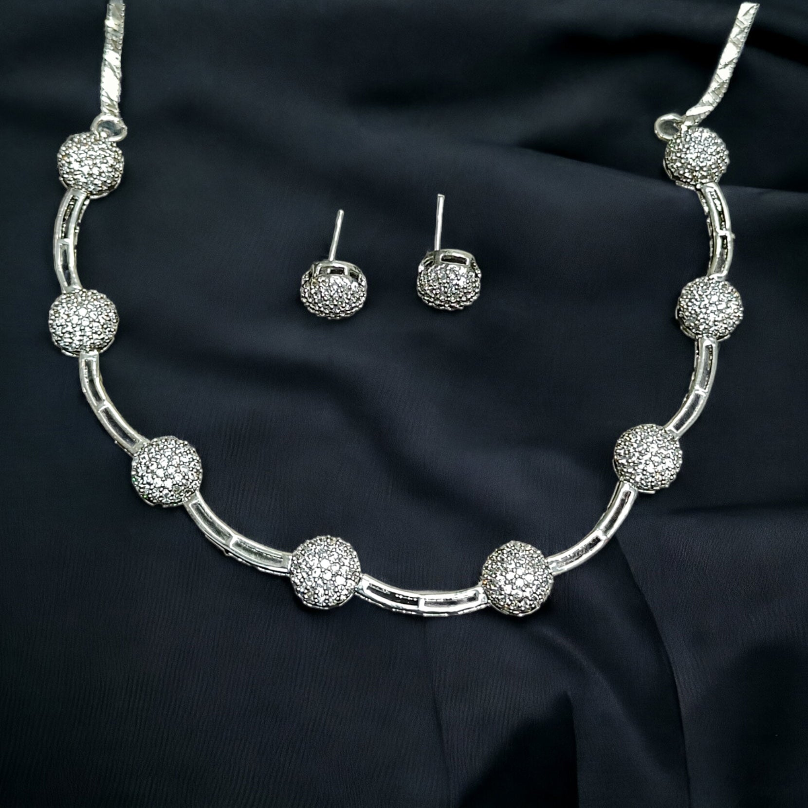 FW Rhodium Plated A D Stone Necklace with Earrings