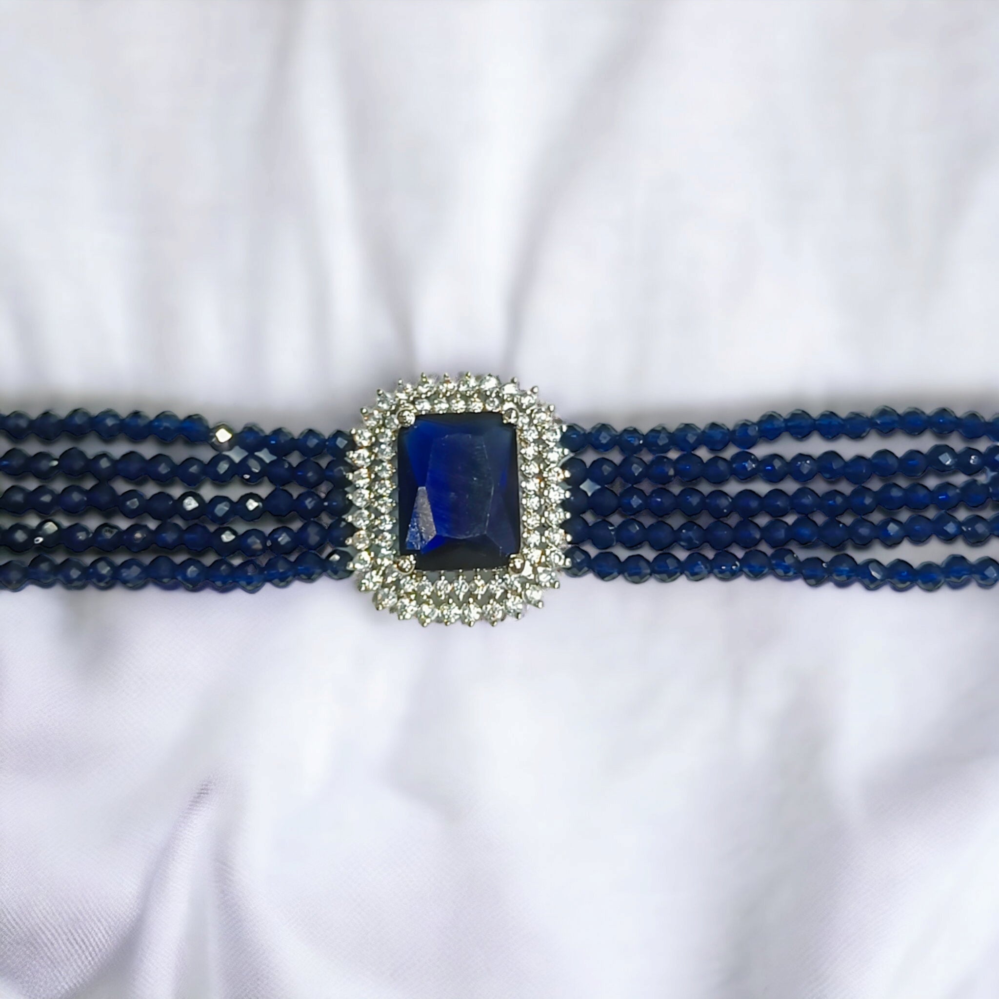 FW Blue Hydro Crystal A D Stone Choker with Earrings