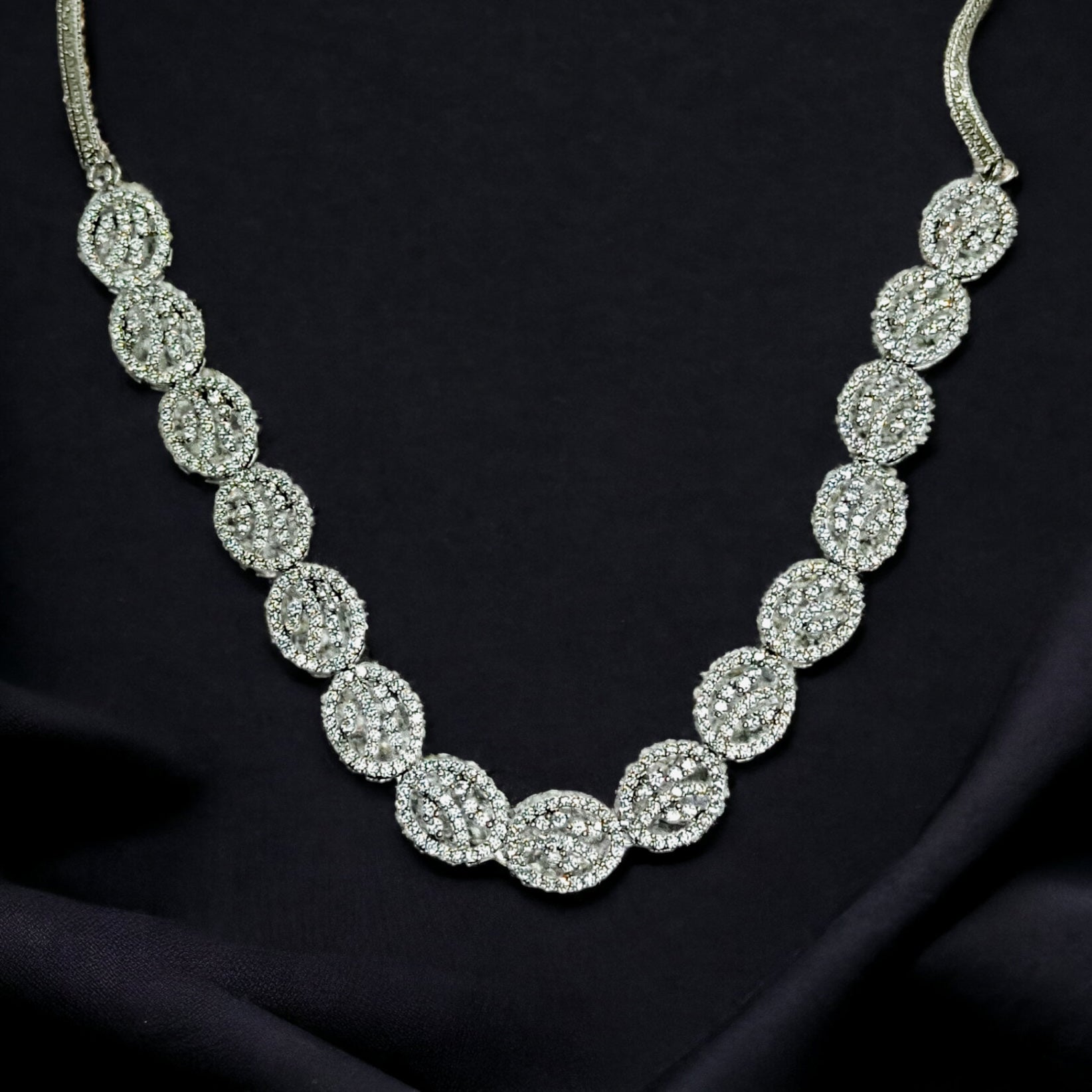 FW Rhodium Plated A D Stone Necklace with Earrings