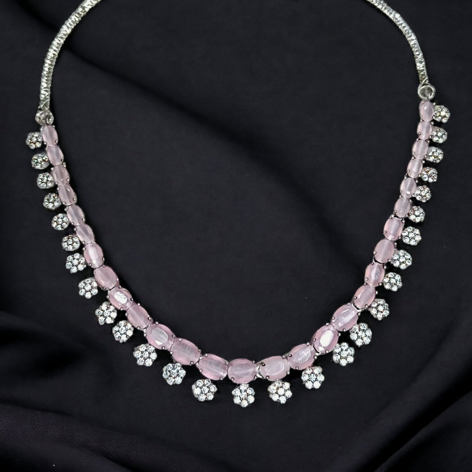 FW Carbon Plated baby Pink A D Stone Necklace with Earrings