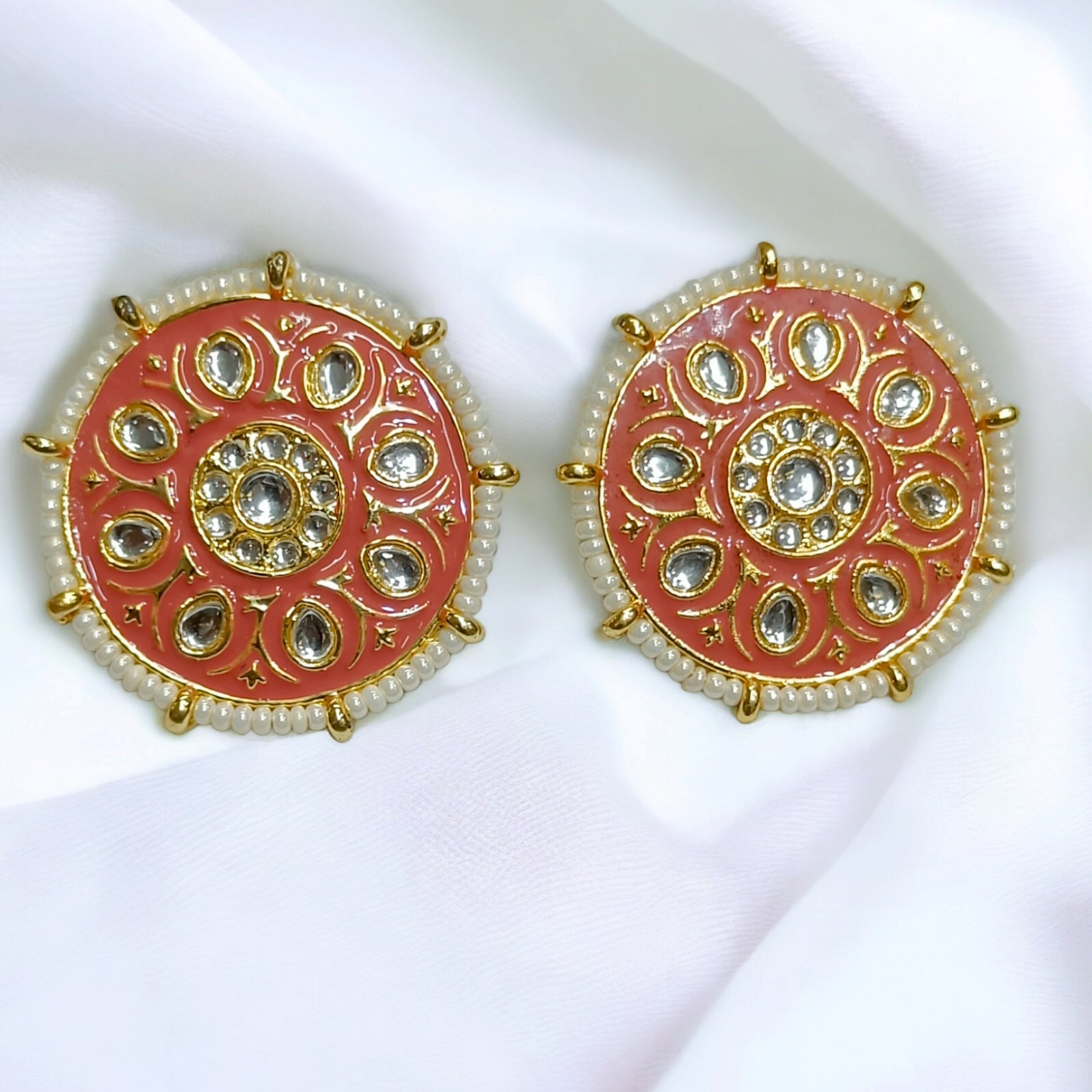 FW Pink Indo-Western Earring With Pearl Border