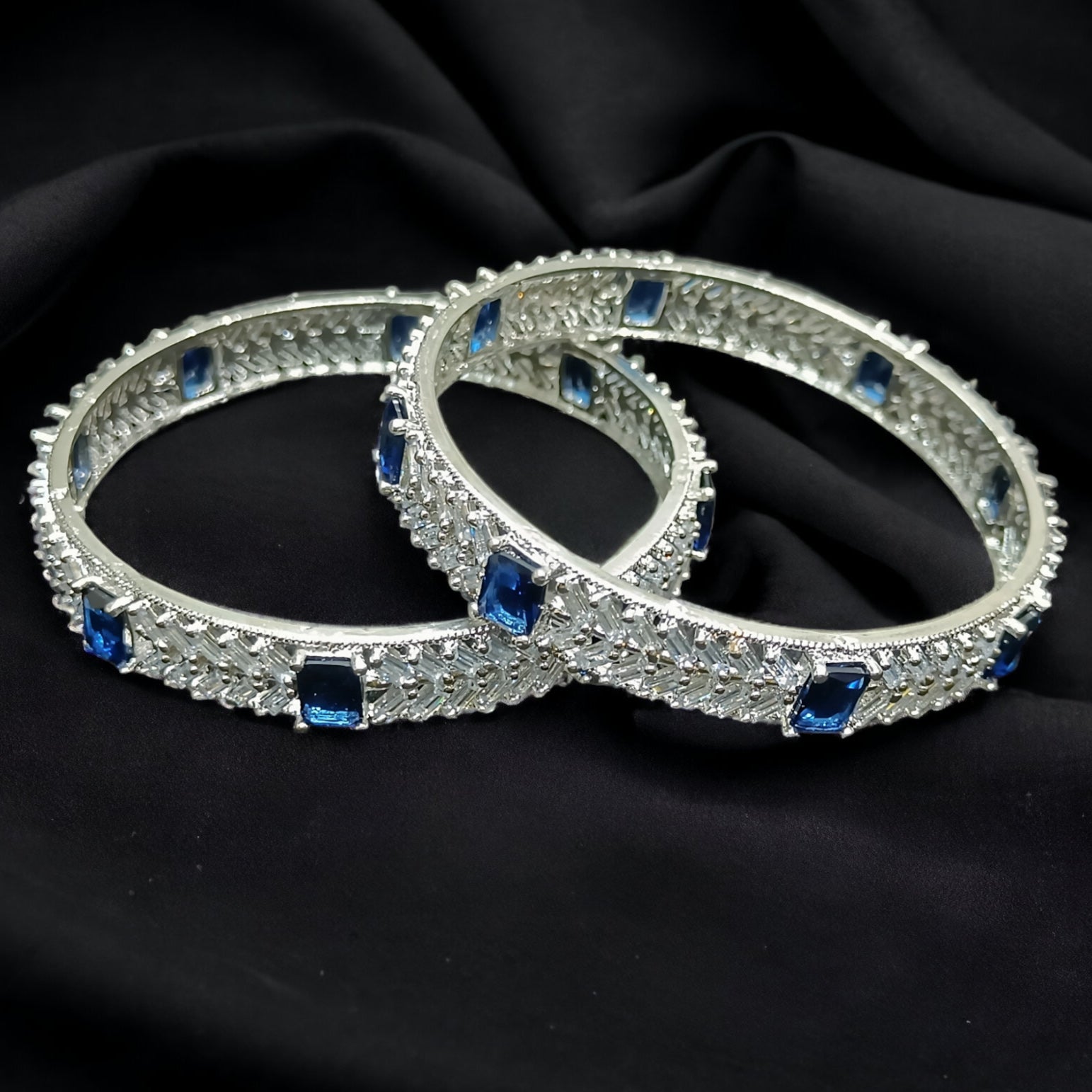 FW Premium Rhodium Plate Blue A D Stone Bangles