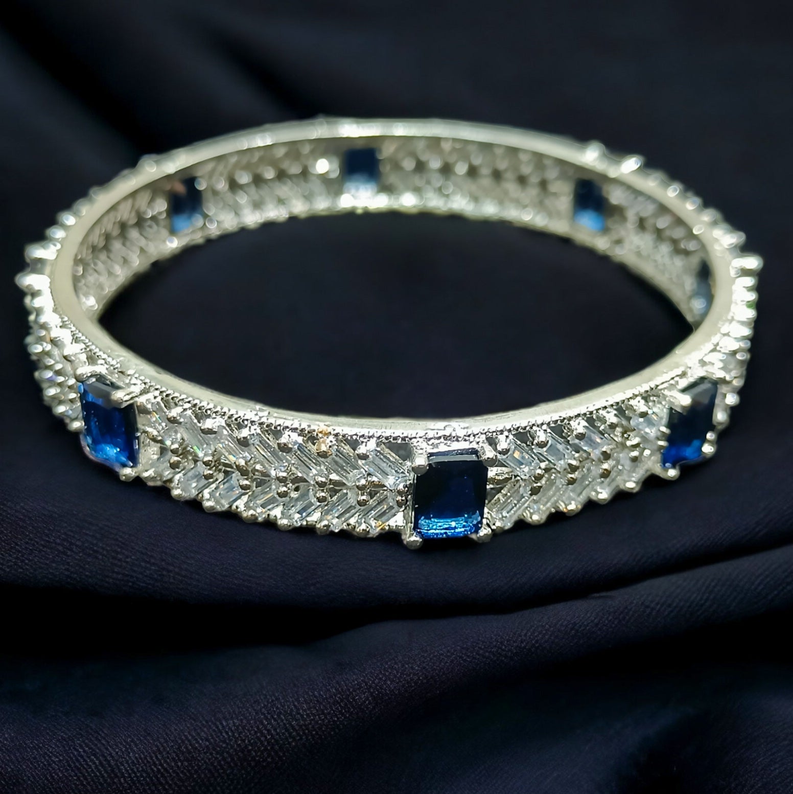 FW Premium Rhodium Plate Blue A D Stone Bangles