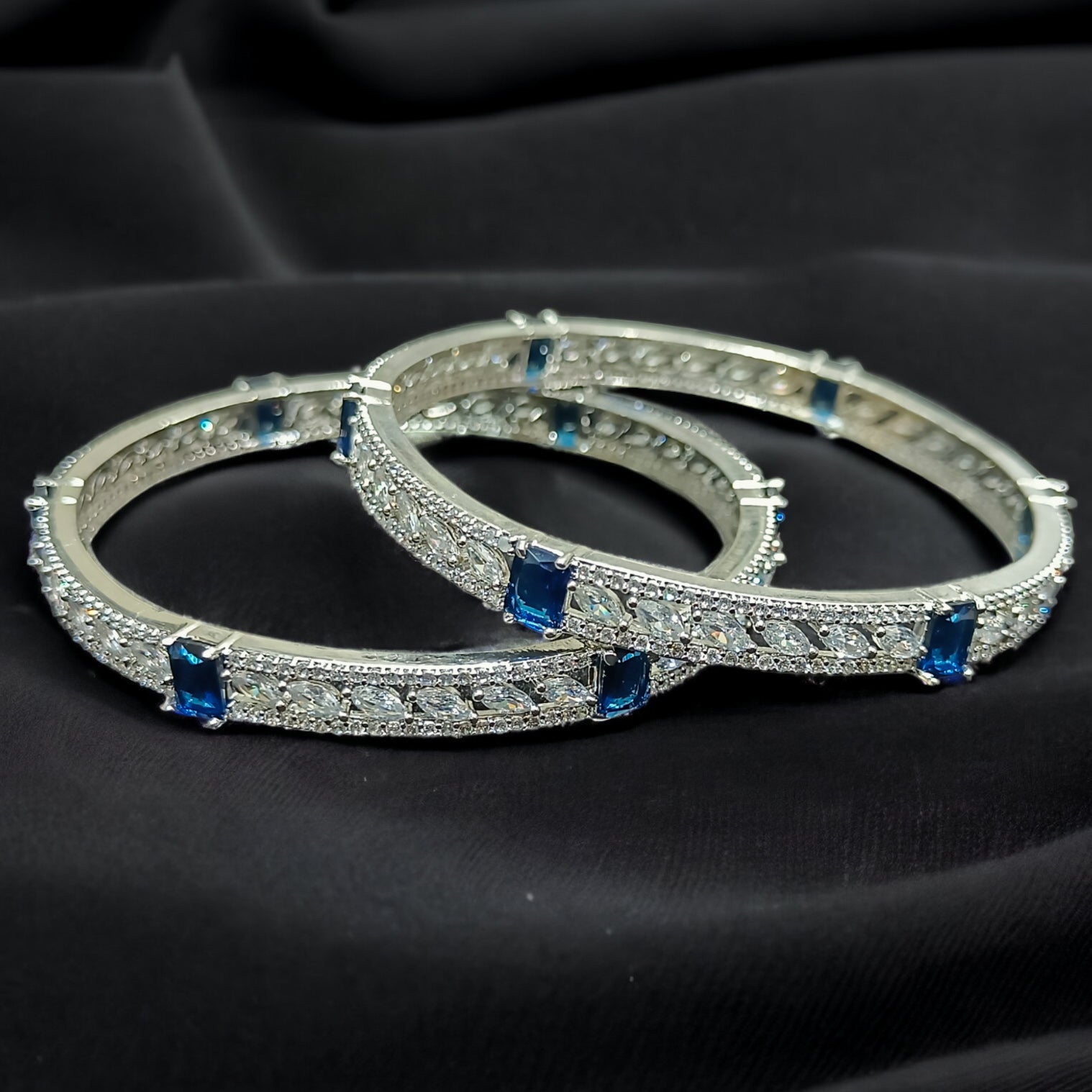 FW Premium Rhodium Plate Blue A D Stone Bangles