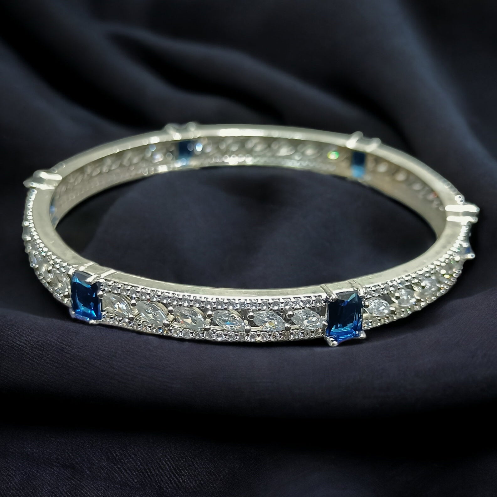 FW Premium Rhodium Plate Blue A D Stone Bangles