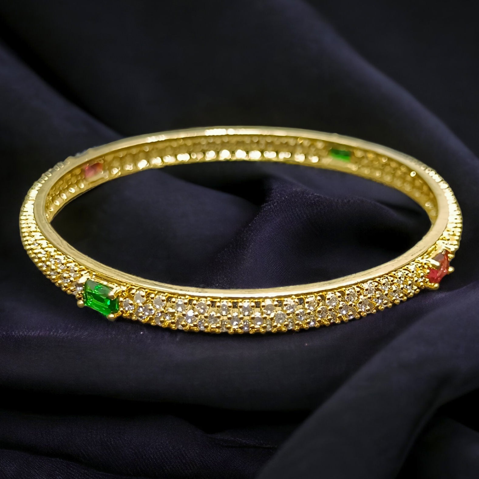 FW Gold Plated A D Stone Ruby & Green Bangles