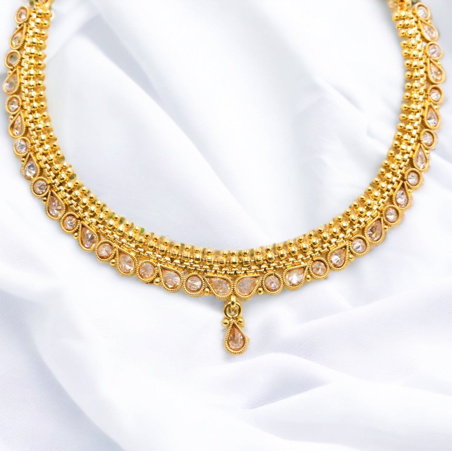 FW premium Gold Plated A D Stone Necklace with Earrings