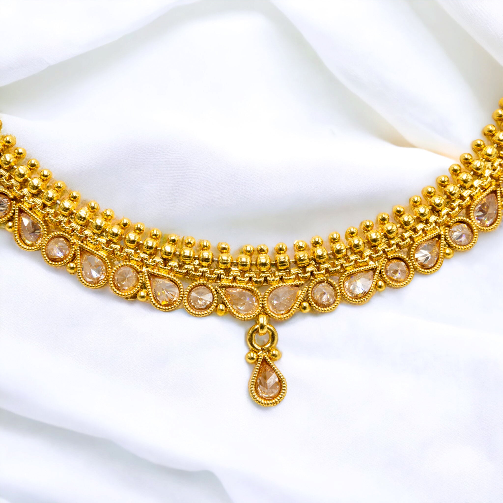 FW premium Gold Plated A D Stone Necklace with Earrings