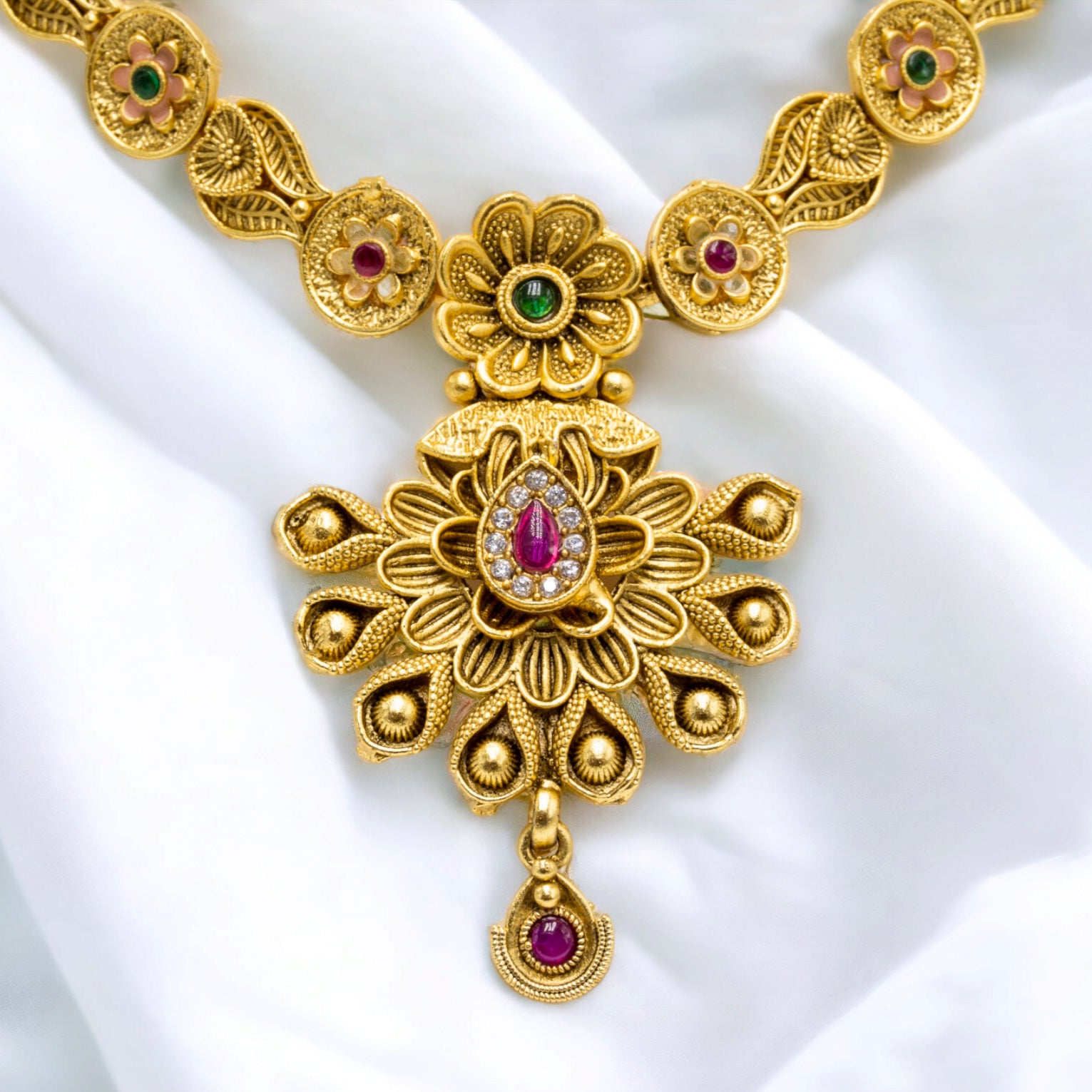 FW Ruby Stone Gold Plated Necklace with Earrings