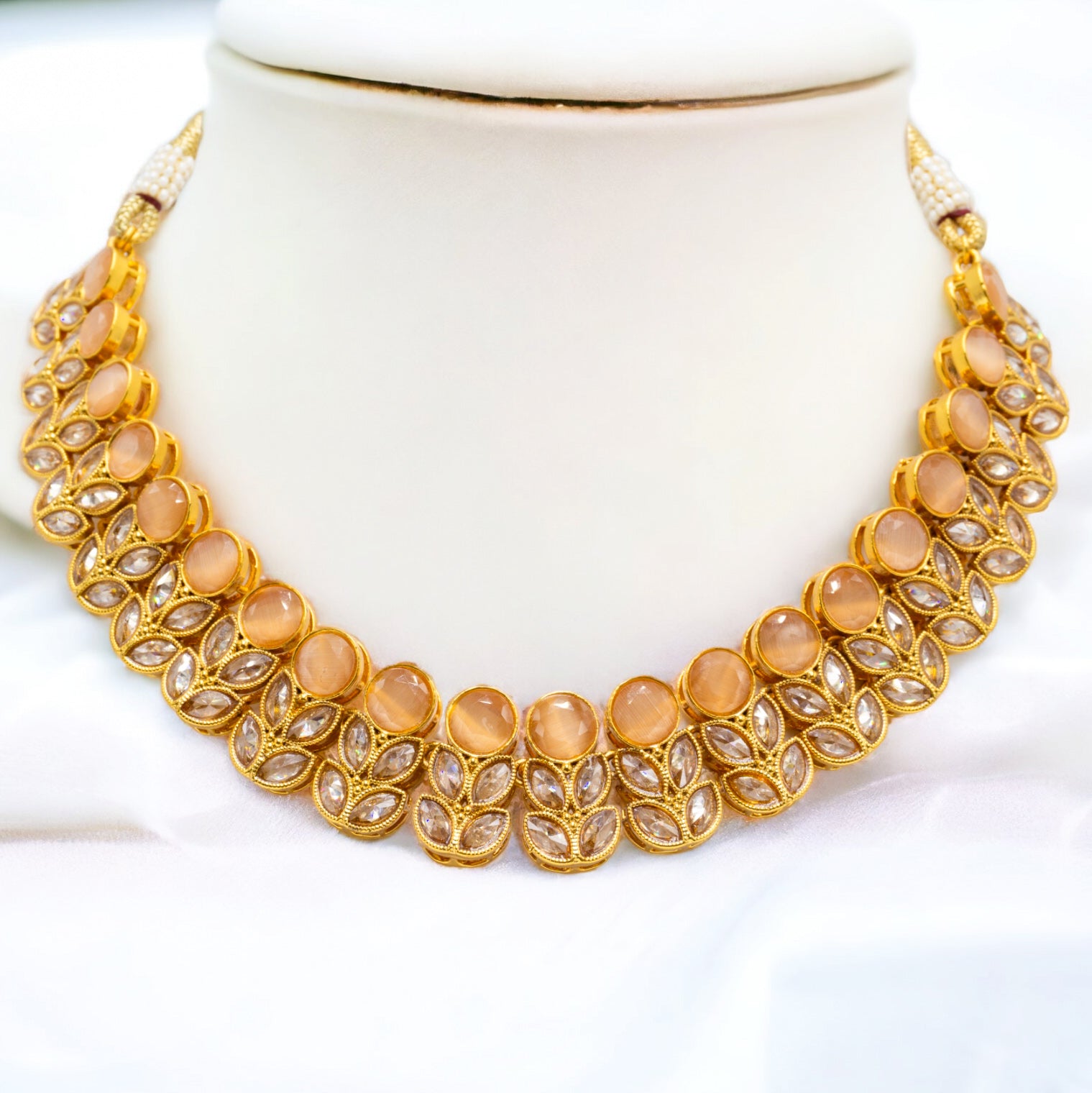 FW Premium Peach LCT Stone Necklace with Earrings