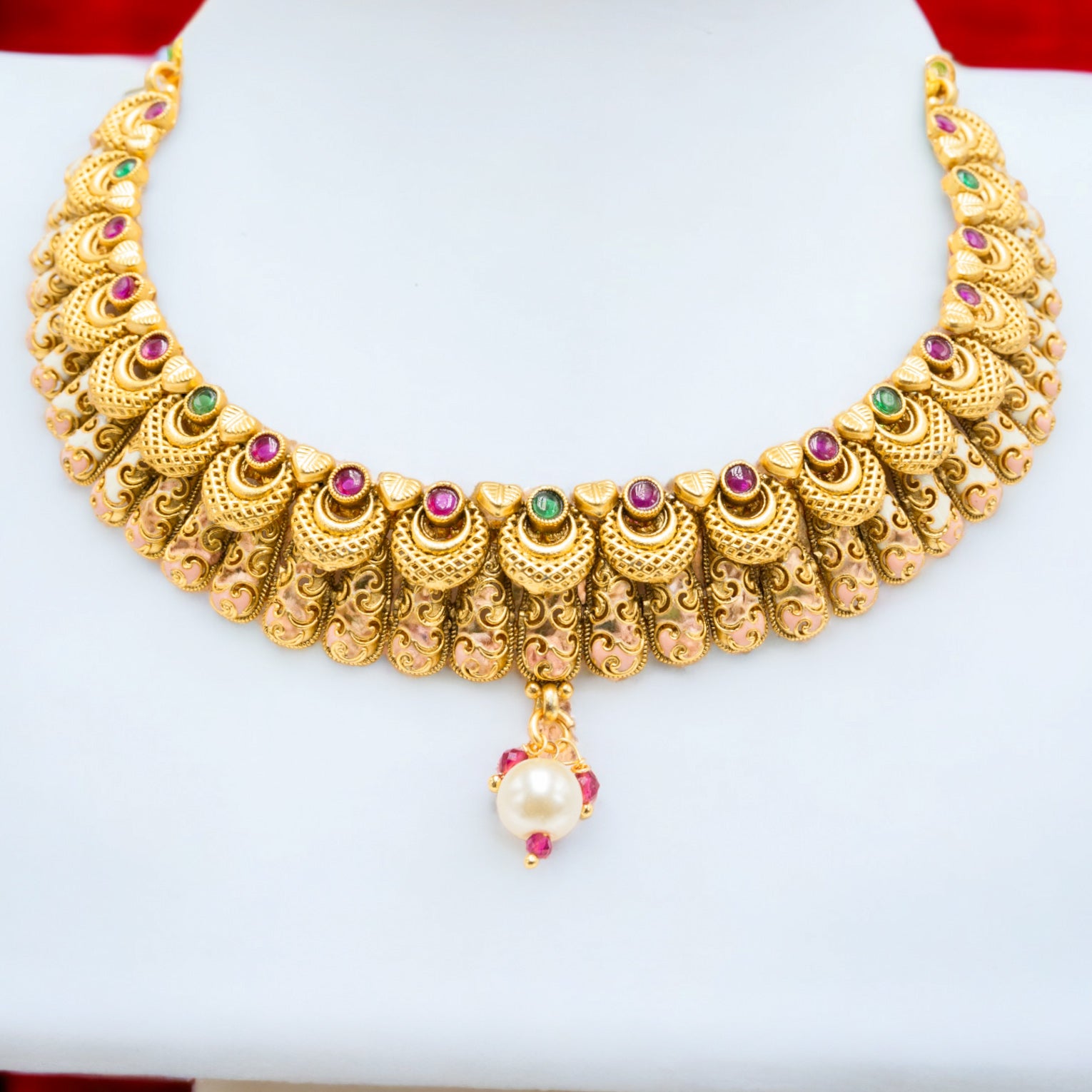 FW Matte Finiished Gold Plated Necklace with Earrings