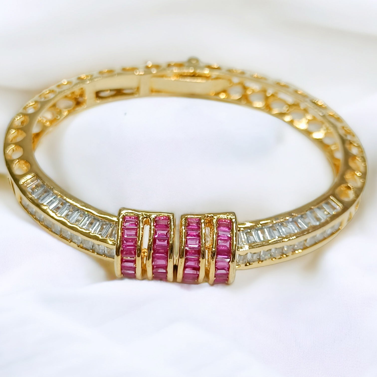 FW Luxury 18k Gold Plated A D Stone Kada Bracelet