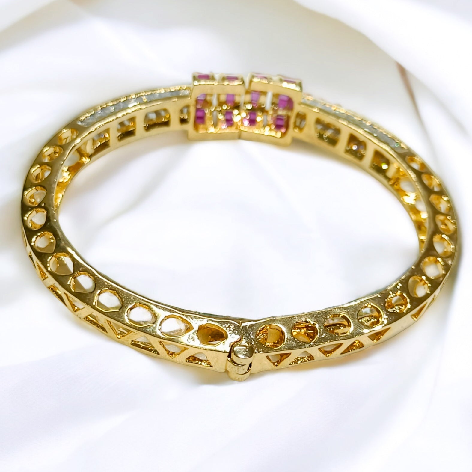 FW Luxury 18k Gold Plated A D Stone Kada Bracelet