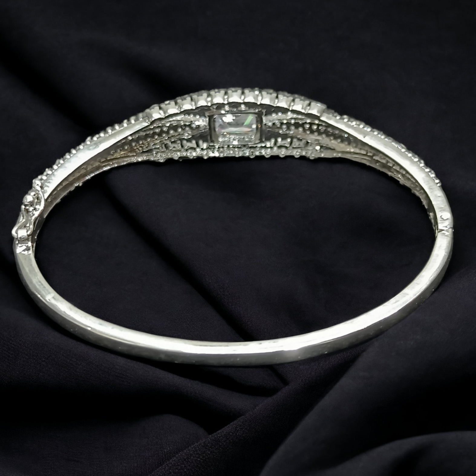 FW Rhodium Plated A D Stone Kada Bracelet