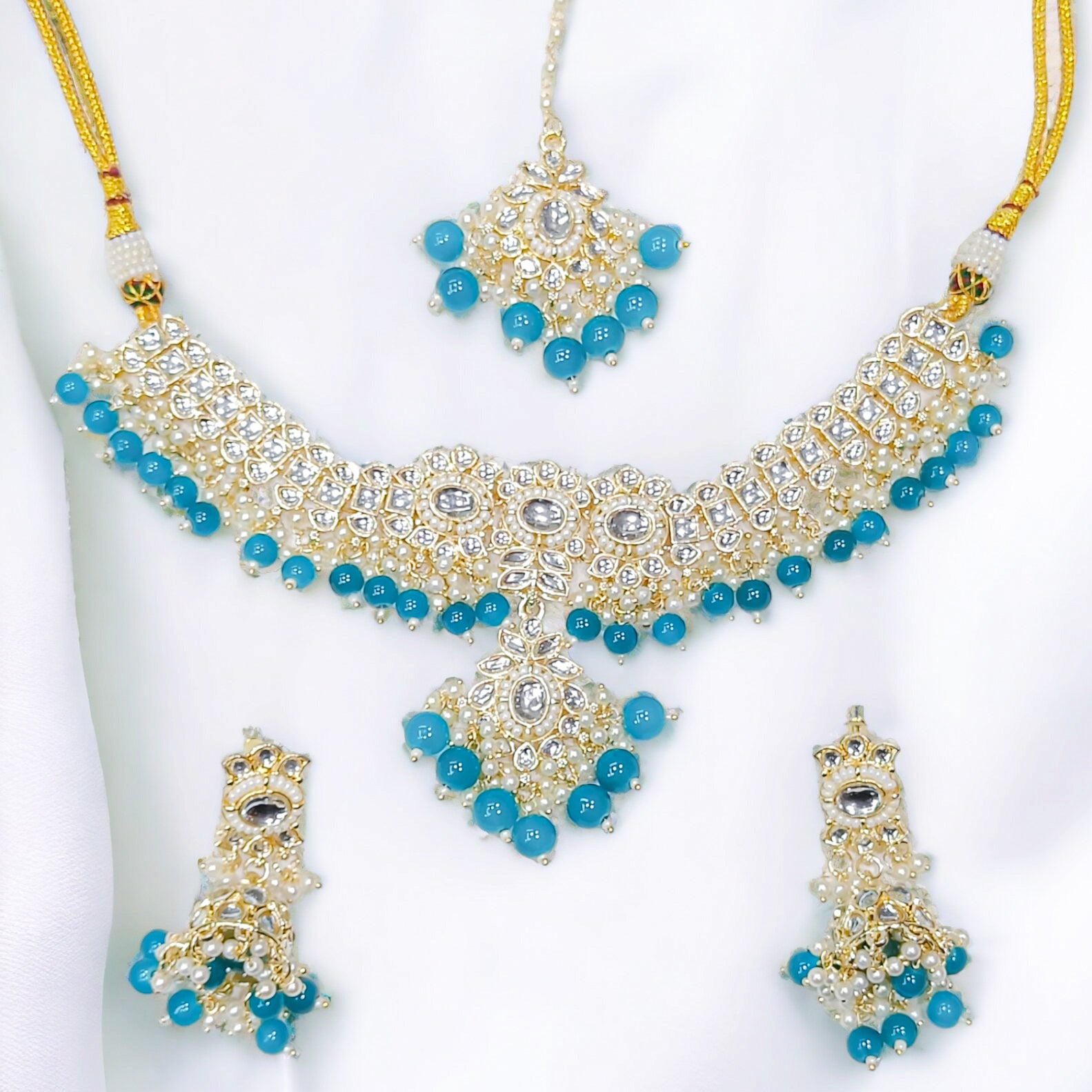 FW Rama Green Indo-Western Necklace with Earring