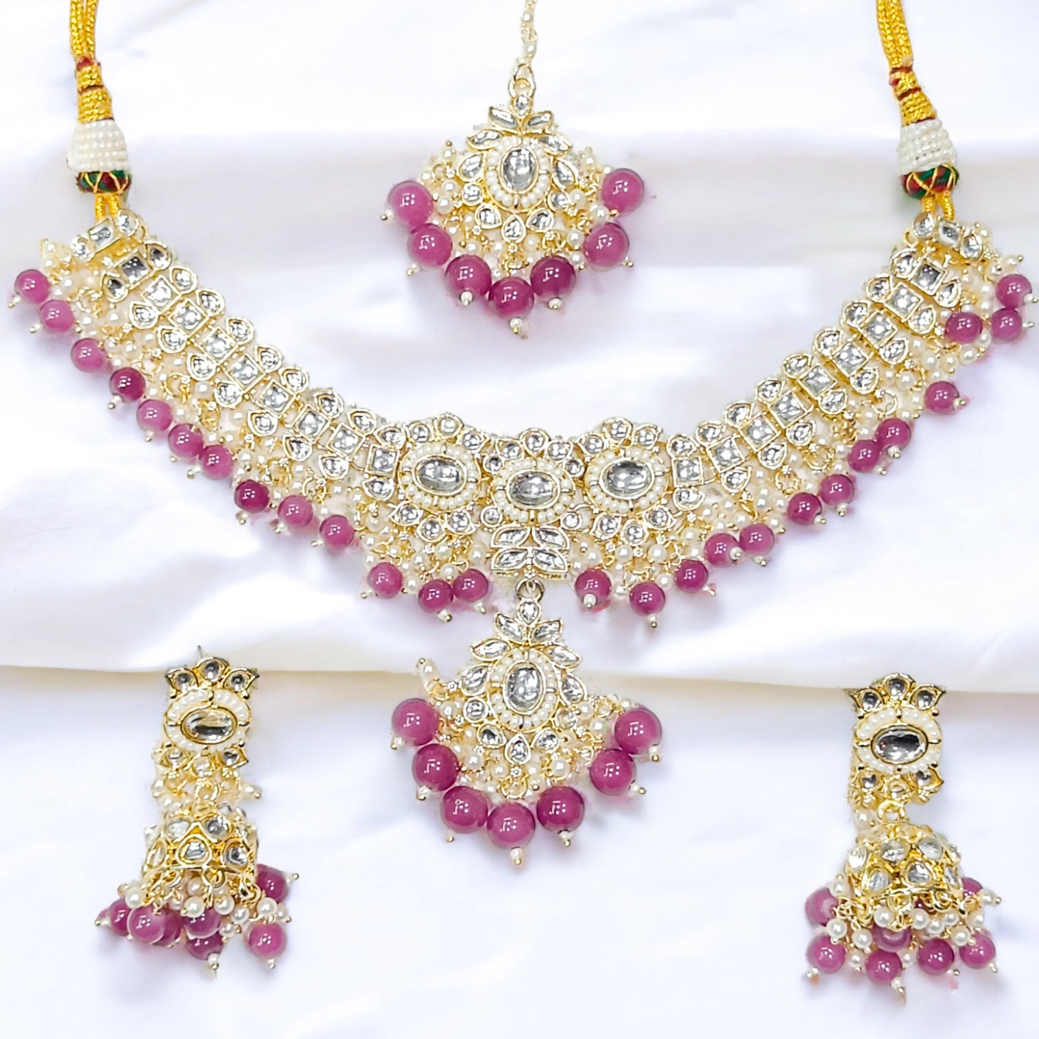 FW Onion Color Indo-Western Necklace with Earrings & mangtikka