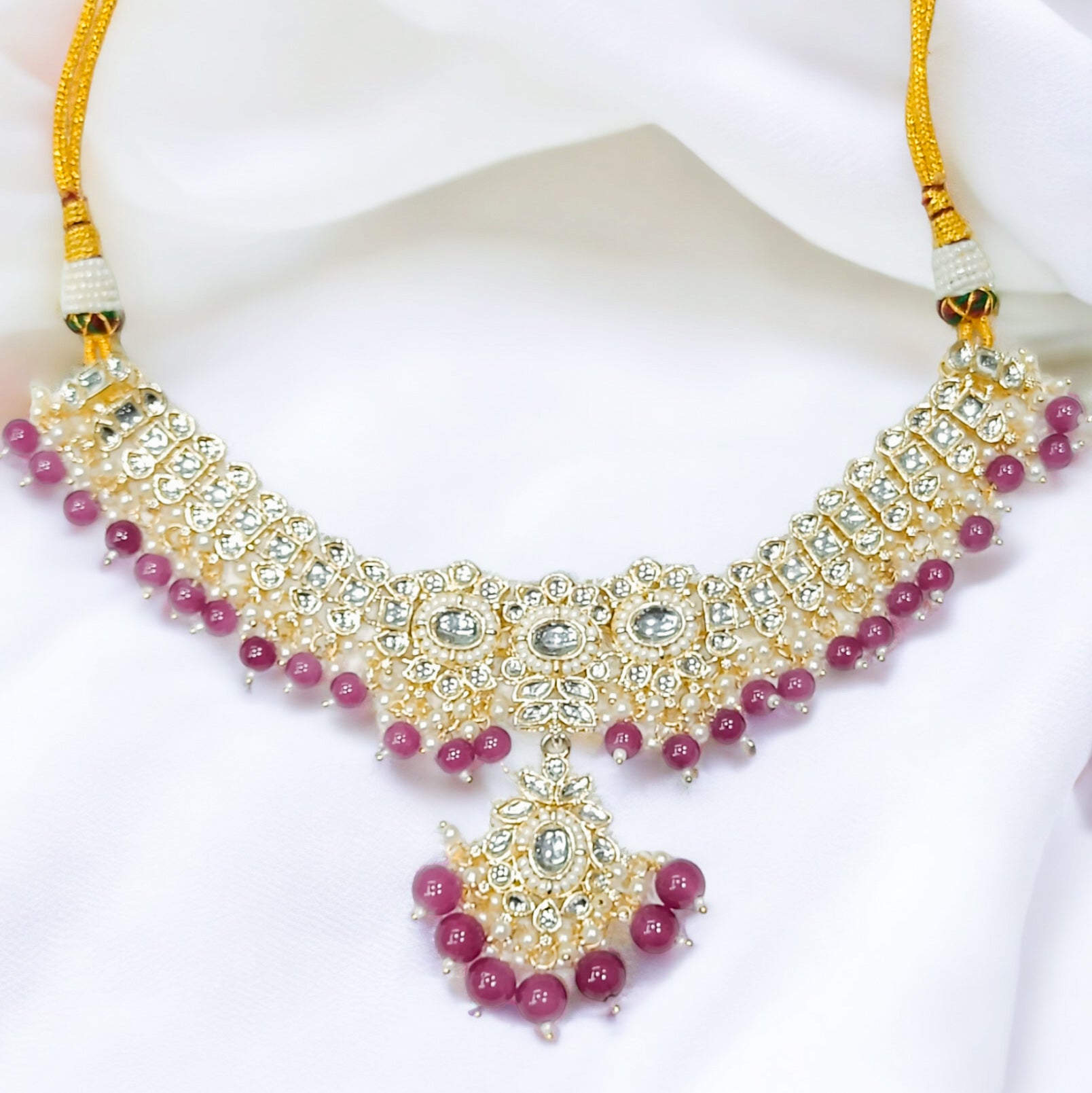 FW Onion Color Indo-Western Necklace with Earrings & mangtikka