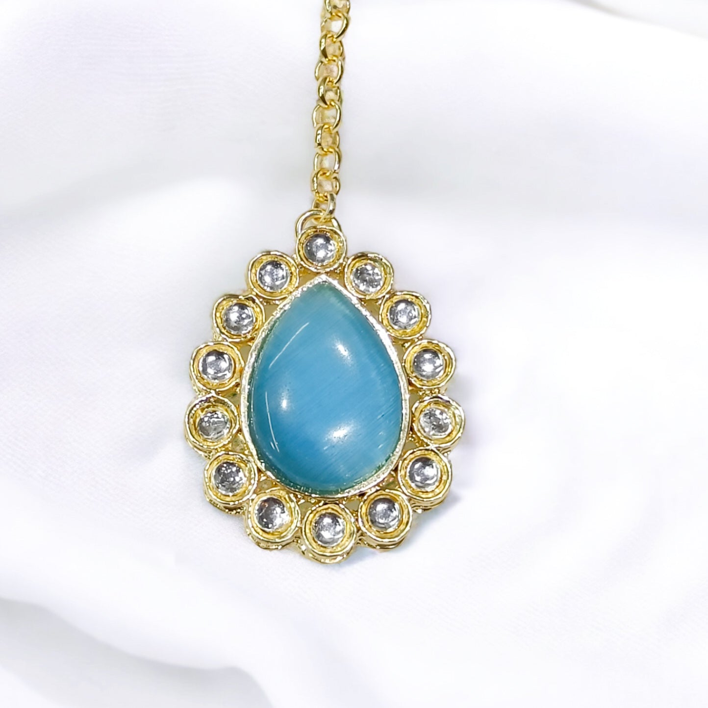 FW Sky Blue Indo-Western Necklace with Earrings & Mangtikka