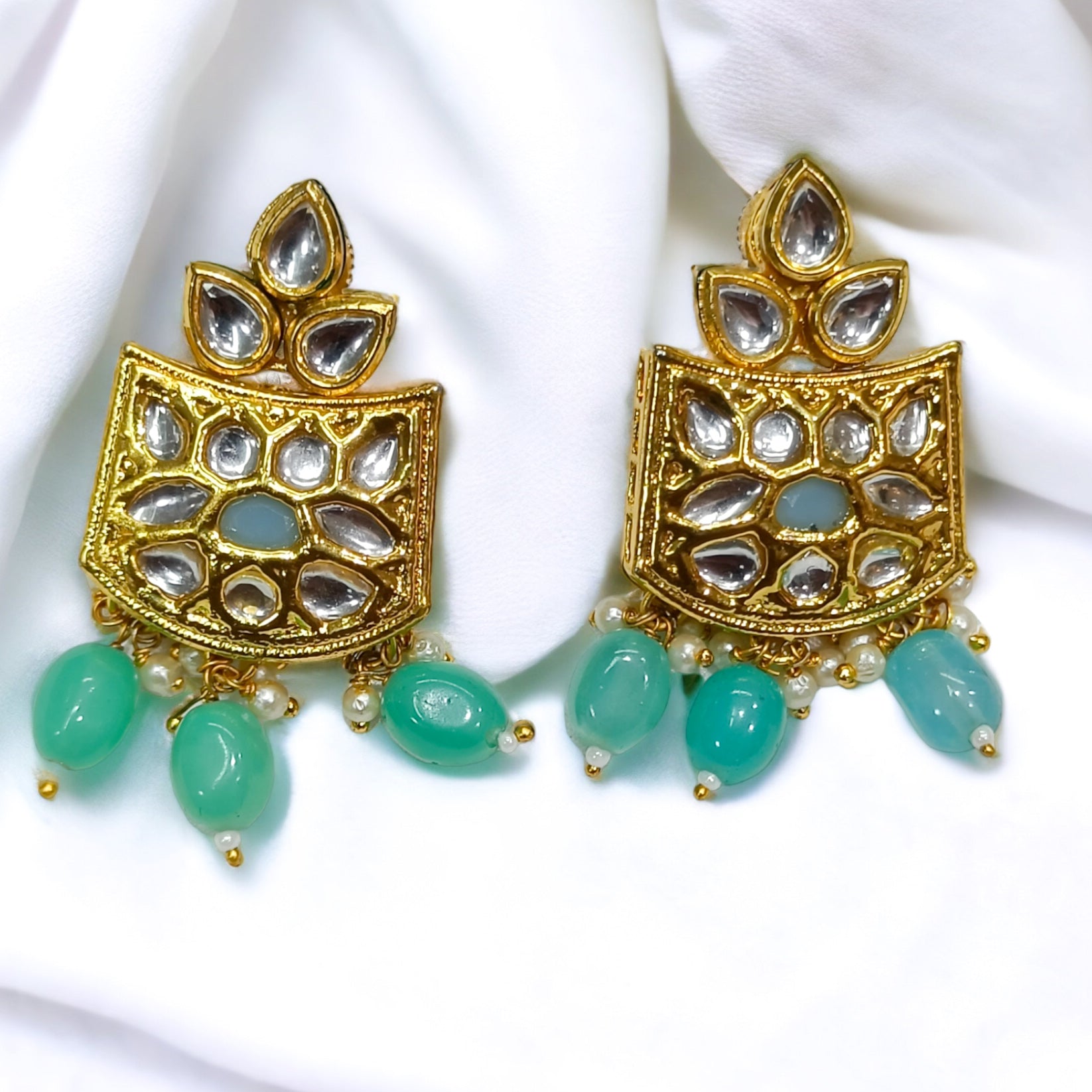 FW Premium Pastel Green Hydro Crystal Kundan Choker with Earrings