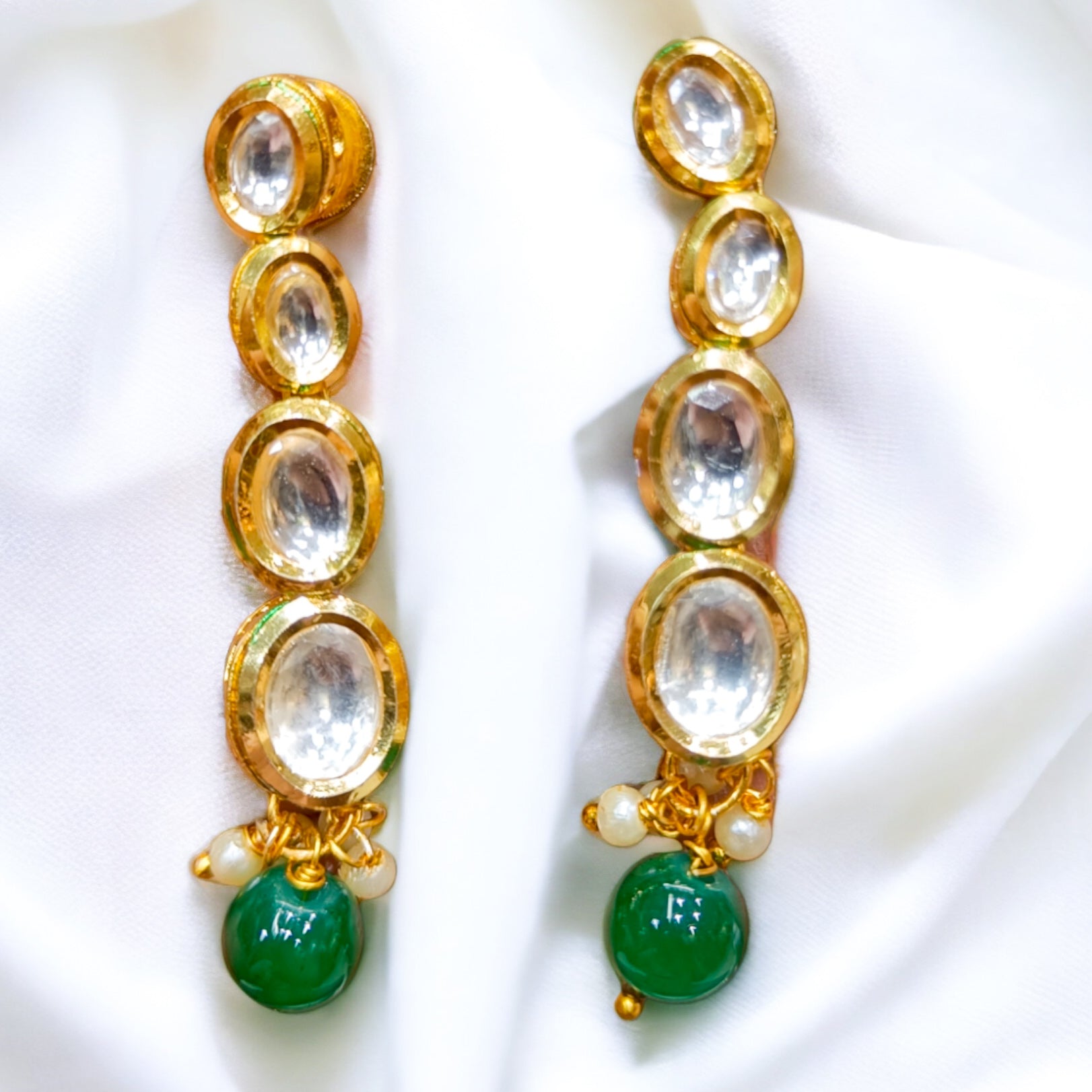 FW Premium Green Pearl Gold Plated Kundan Necklace with Earrings