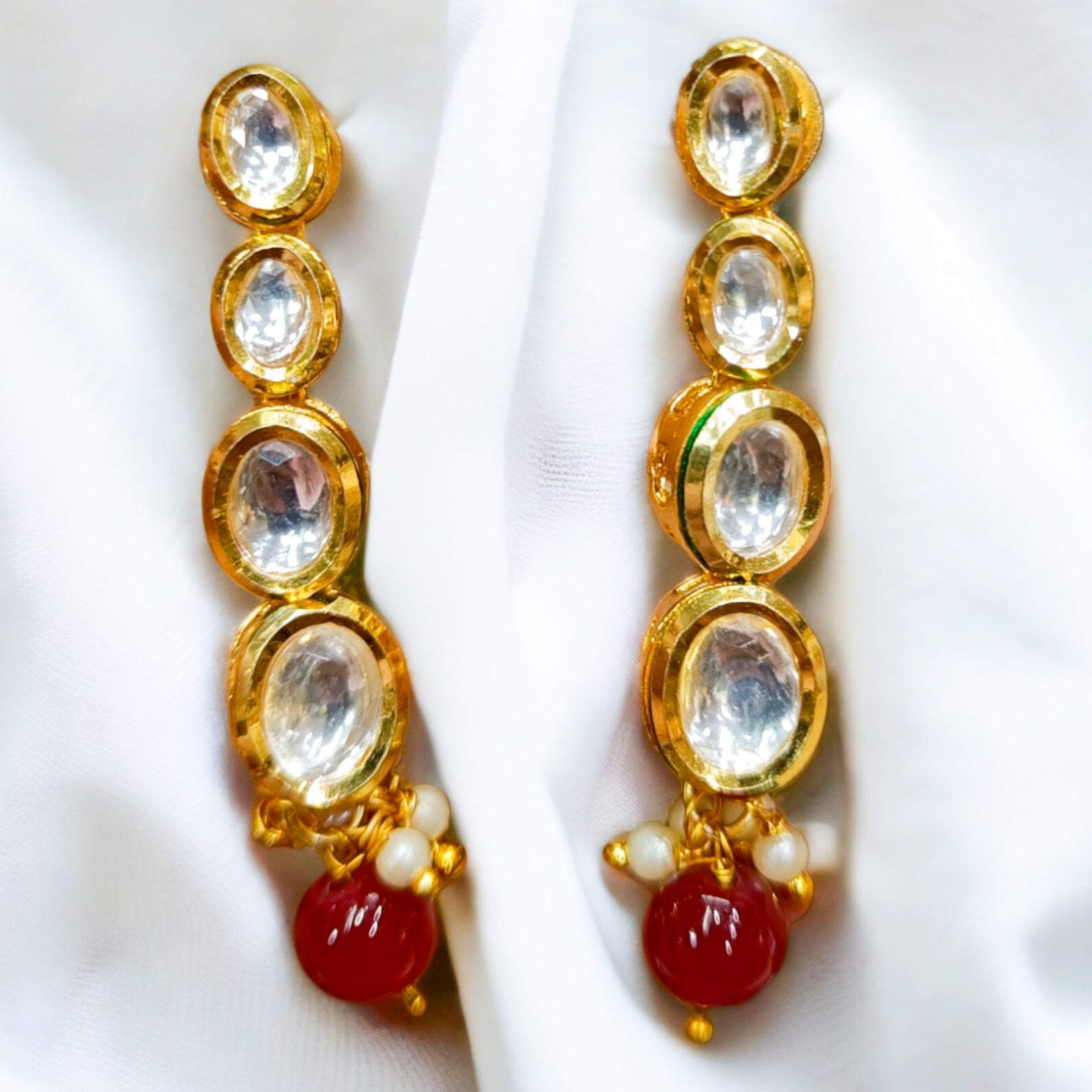 FW Premium Maroon Pearl Gold Plated Kundan Necklace with Earrings