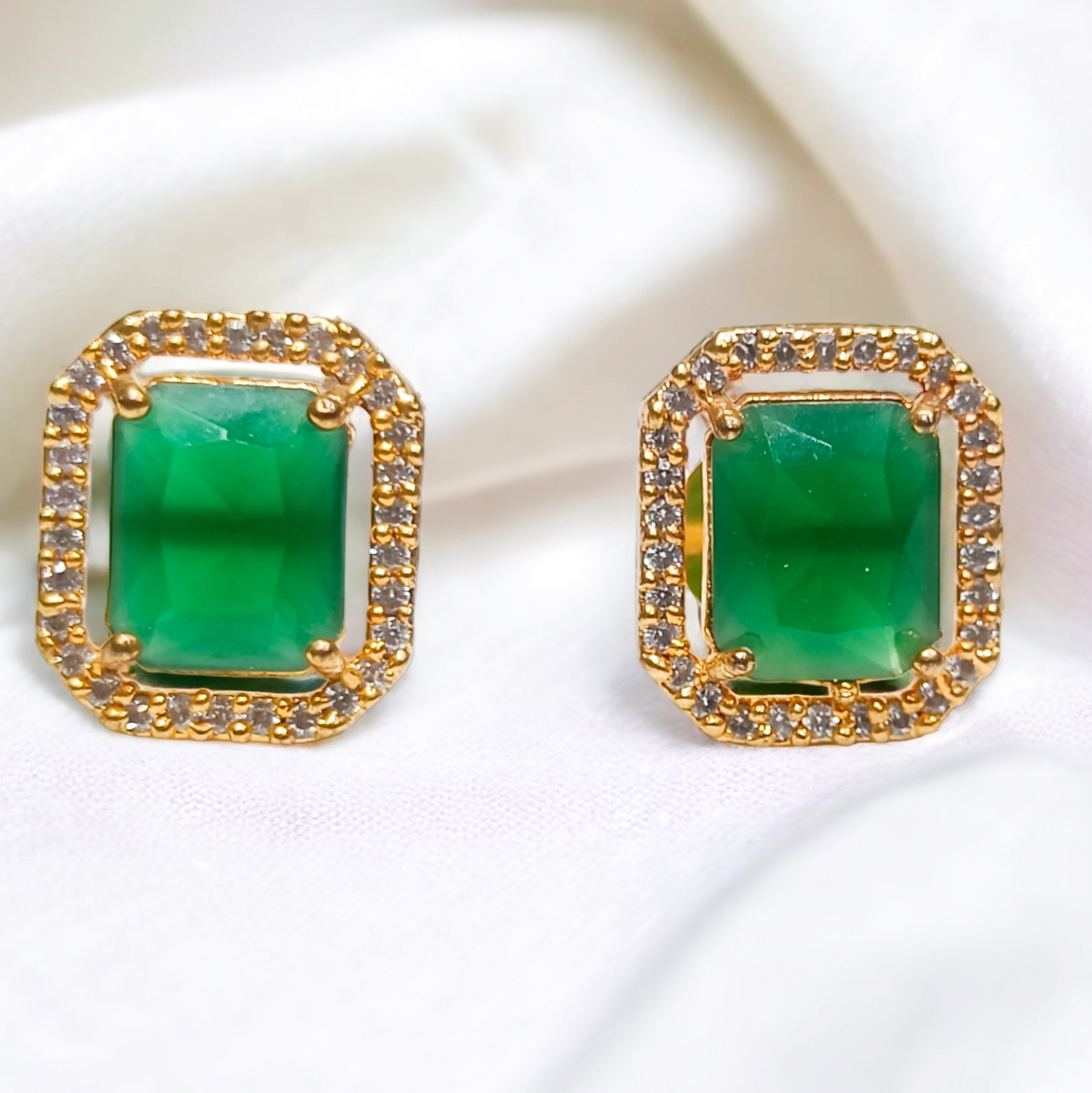 FW Premium Green A D Stone Gold Plated Stud