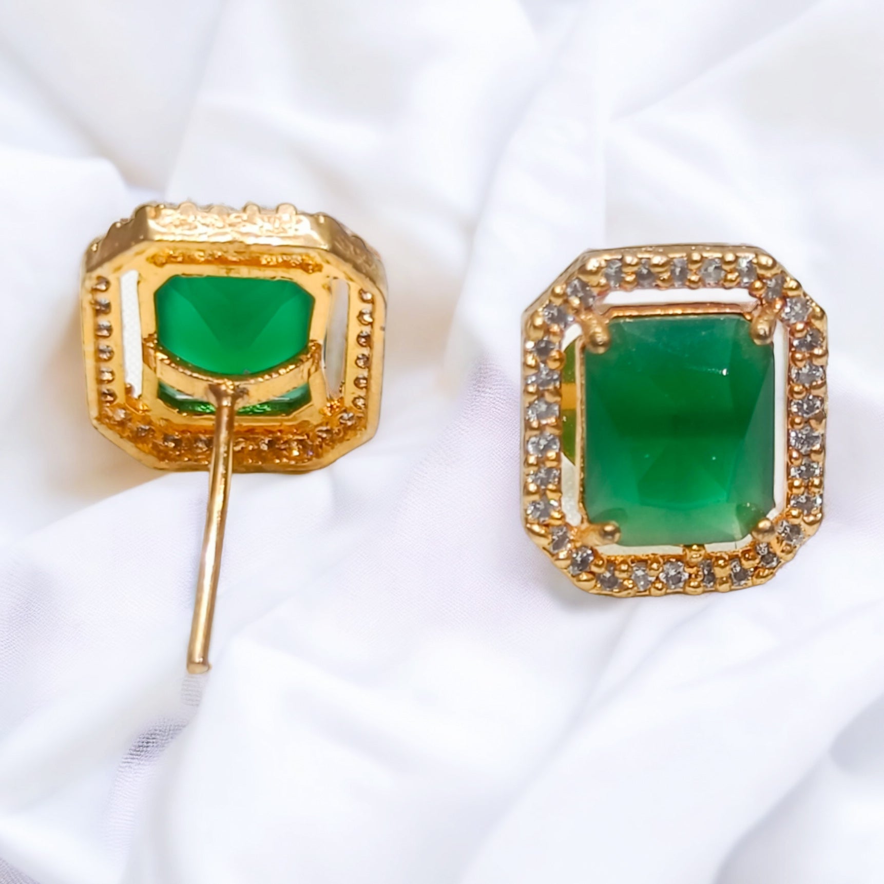 FW Premium Green A D Stone Gold Plated Stud