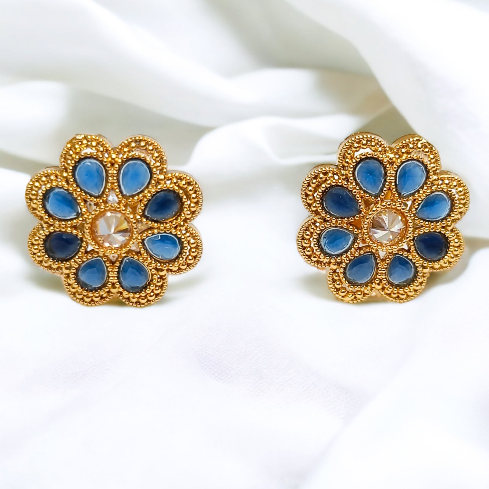 FW Premium Blue A D Stone Gold Plated Studs