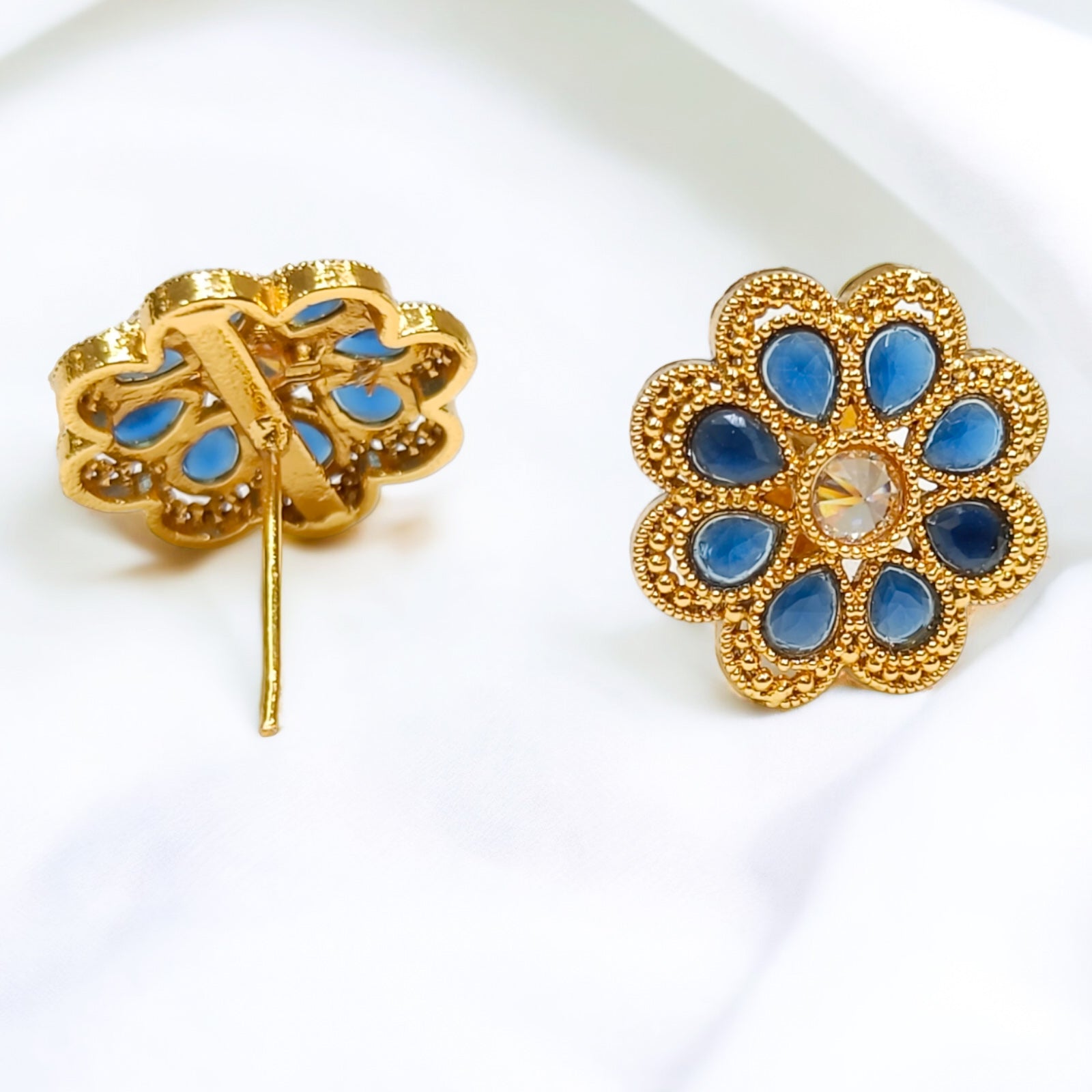 FW Premium Blue A D Stone Gold Plated Studs