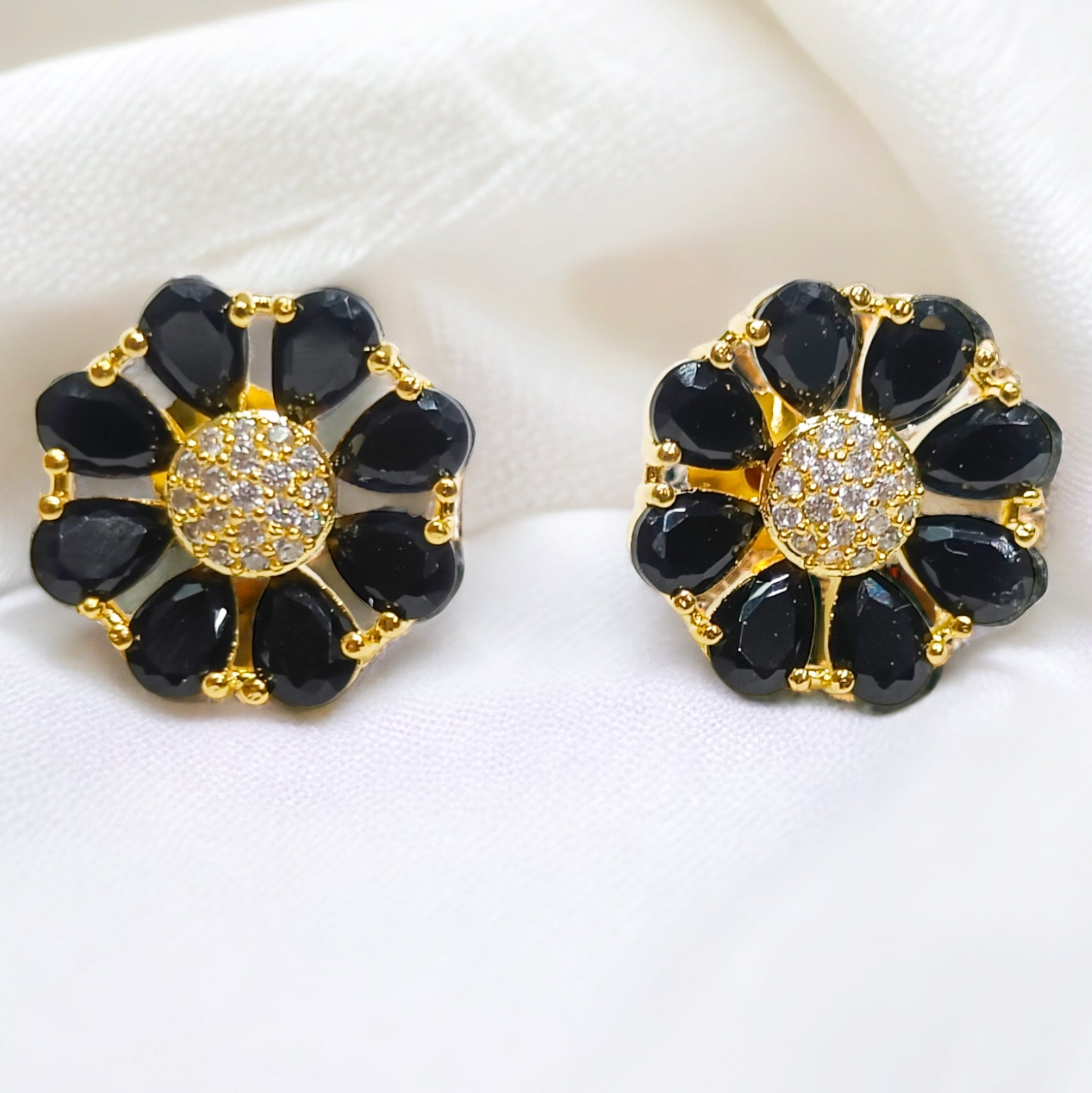 FW Premium Black A D Stone Gold Plated Stud