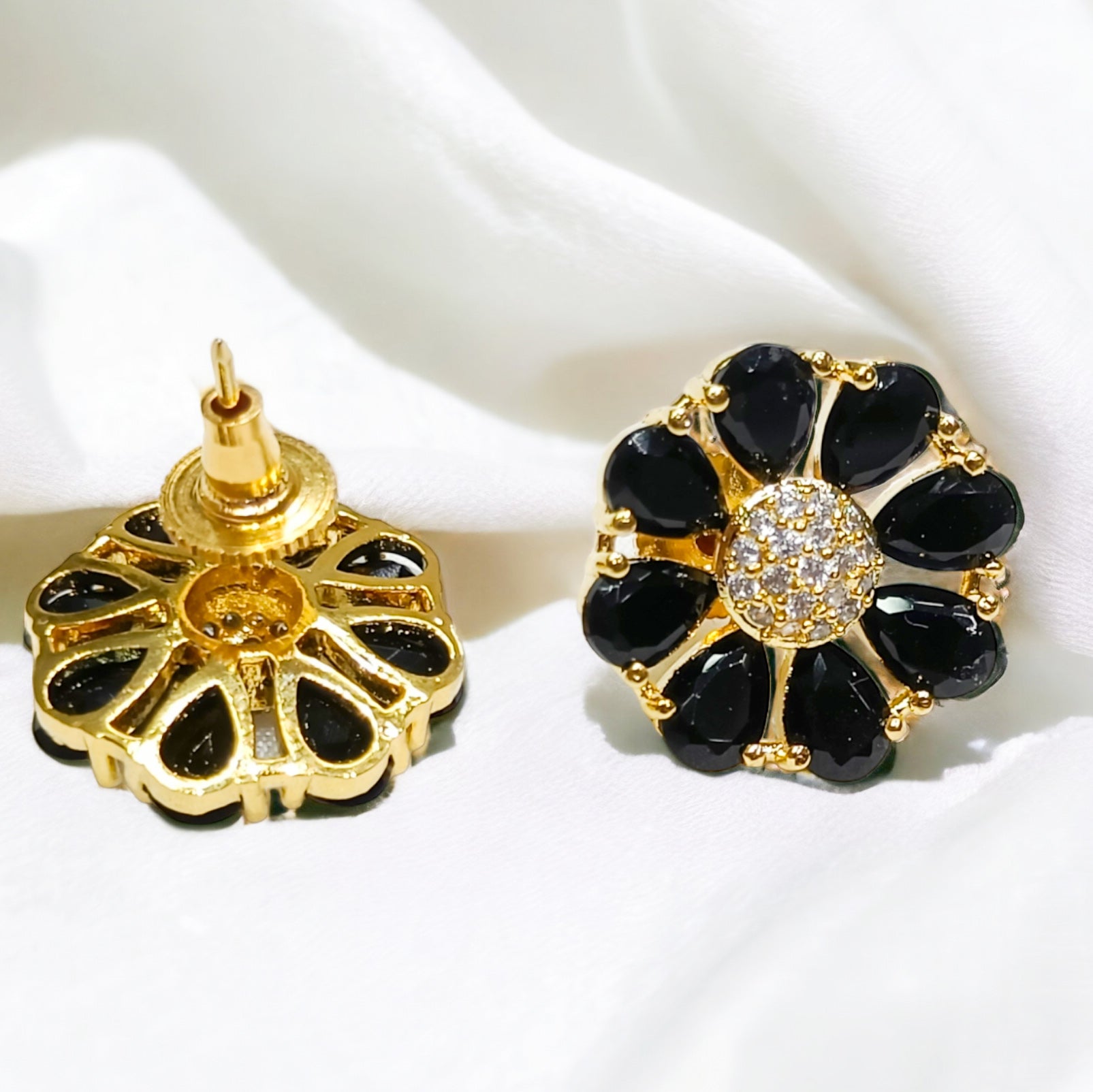 FW Premium Black A D Stone Gold Plated Stud