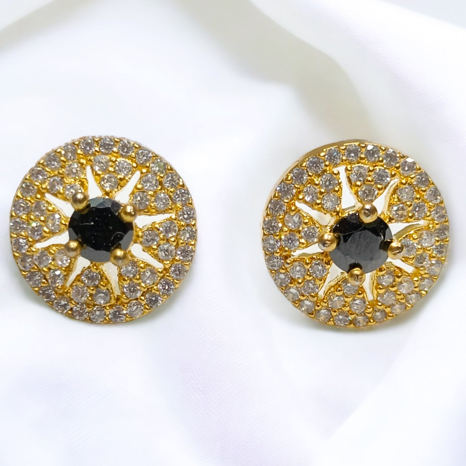 FW Premium Black A D Stone Gold Plated Stud