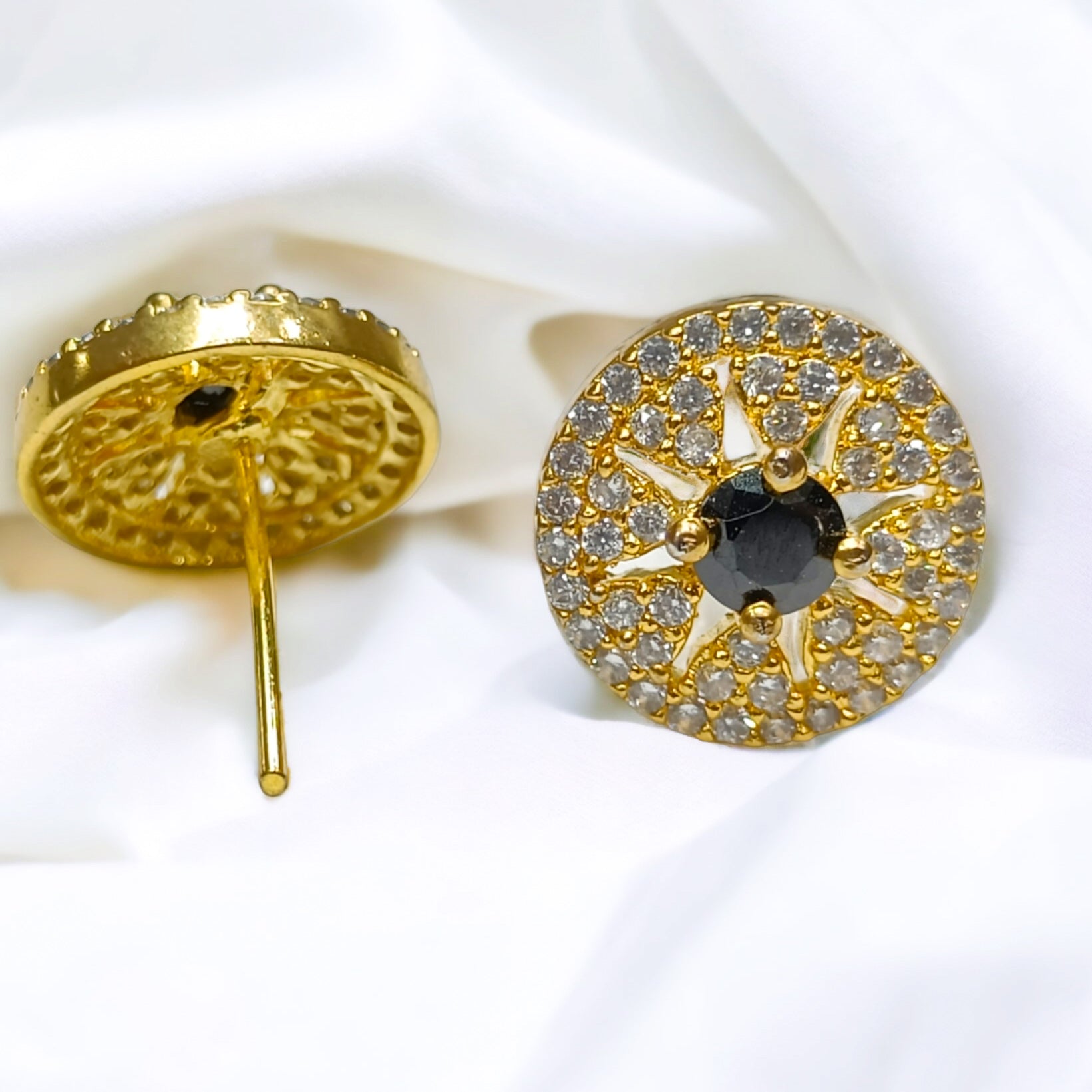 FW Premium Black A D Stone Gold Plated Stud