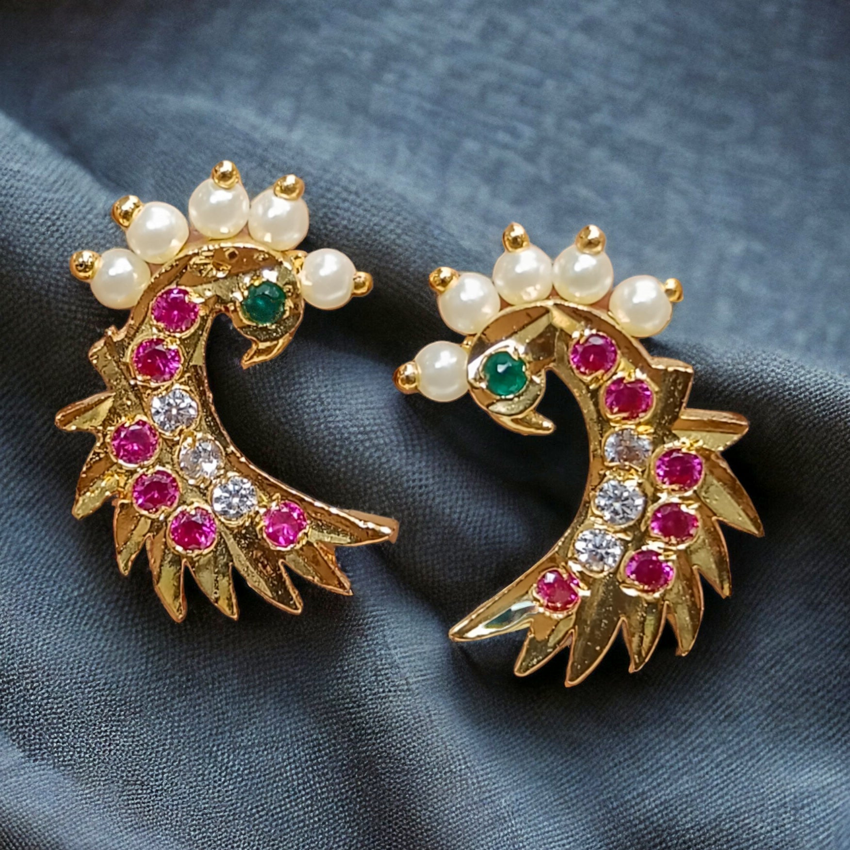 FW Premium Gold Plated Ruby Stone Tanmani Set With Earrings