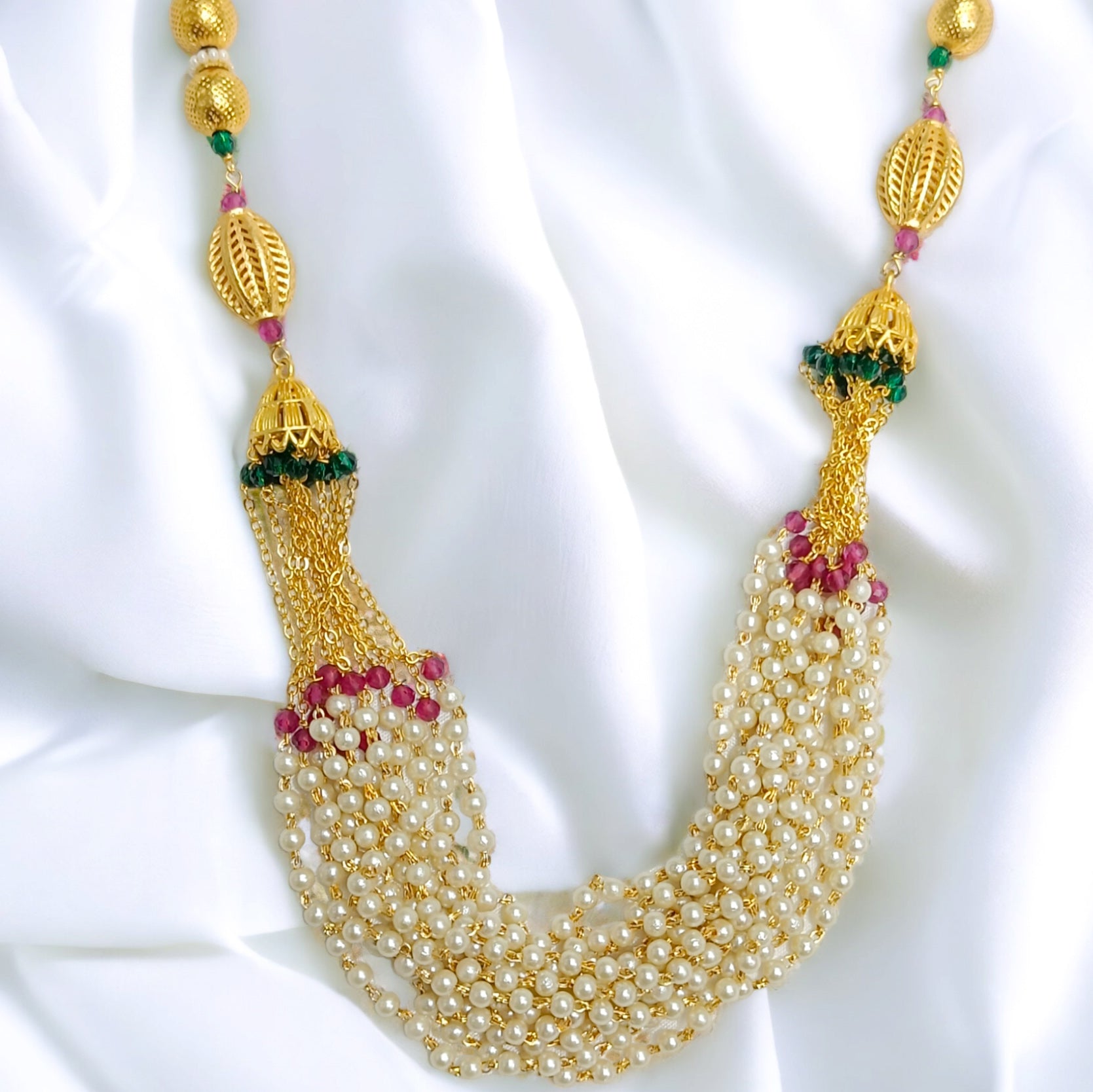 FW Premium Gold Plated Pearl Mala with Jhumka Earring