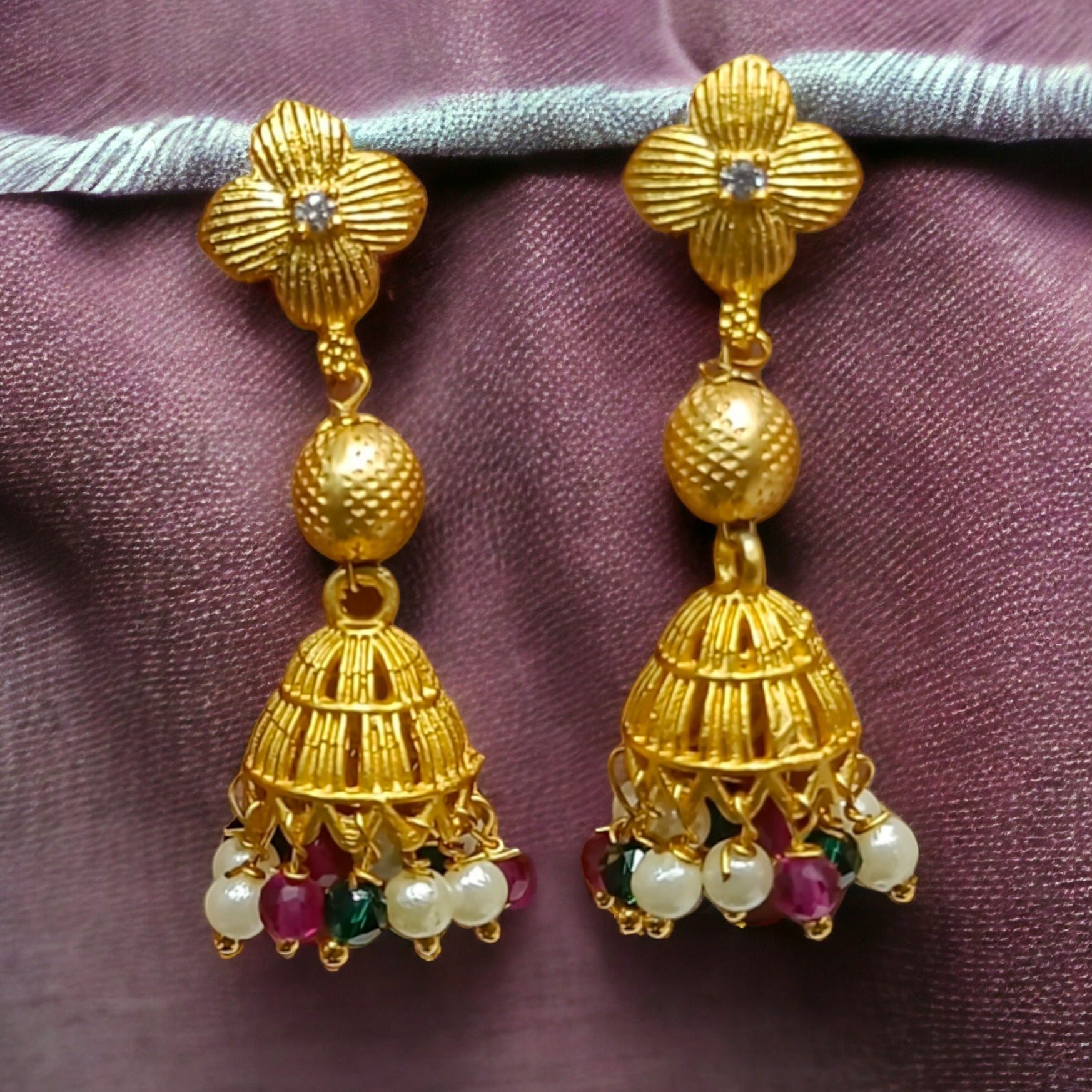 FW Premium Gold Plated Pearl Mala with Jhumka Earring