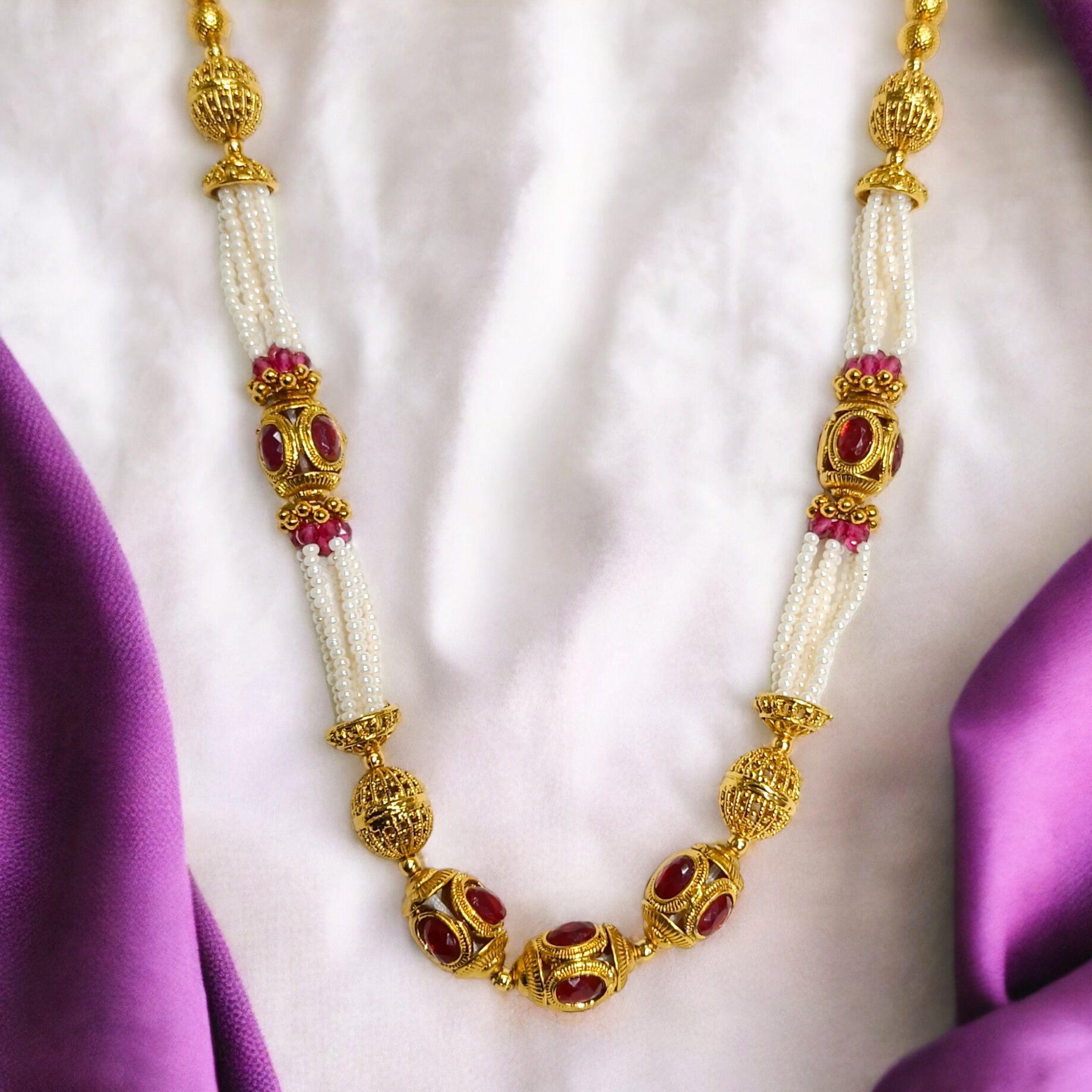 FW Premium Gold Plated Pearl Mala with Jhumka