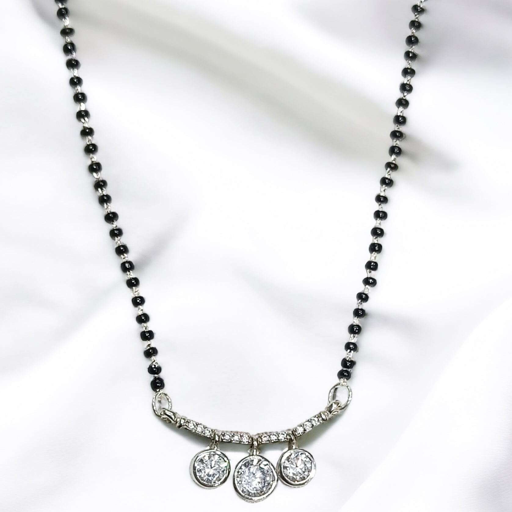 FW Premium Rhodium Plated 18In A D Stone Mangalsutra with Earrings