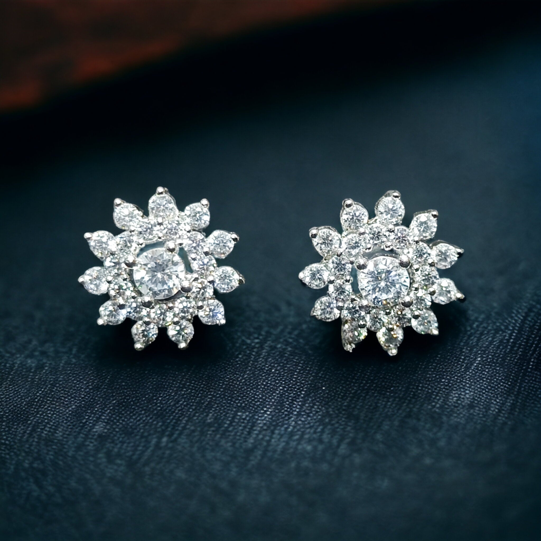 FW Rhodium Plated CZ AD Stud Earring